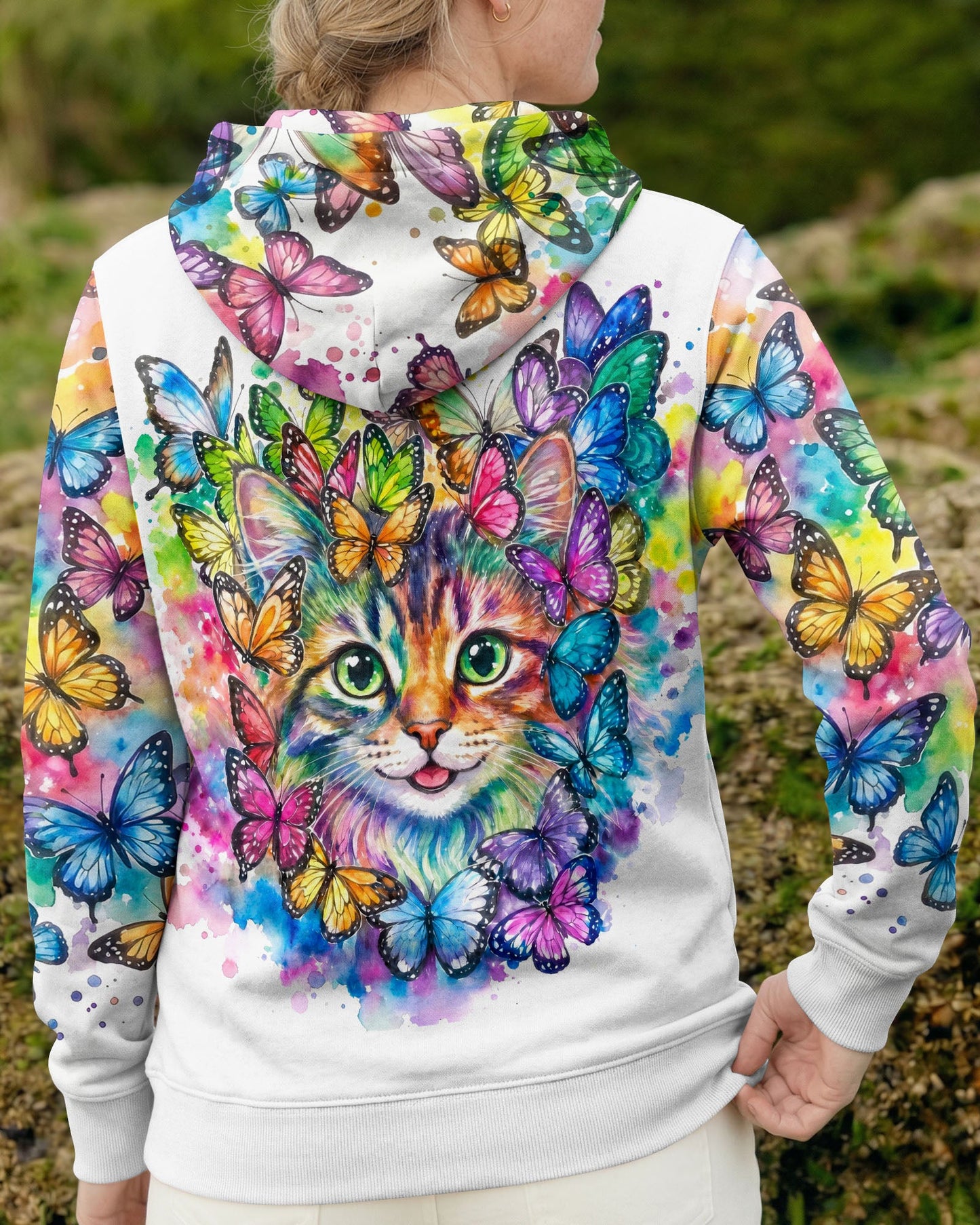 WHISPER WORDS OF WISDOM BUTTERFLY CAT WATERCOLOR ALL OVER PRINT - RI1505261