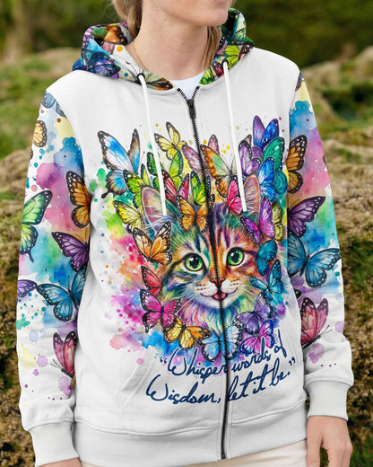 WHISPER WORDS OF WISDOM BUTTERFLY CAT WATERCOLOR ALL OVER PRINT - RI1505261