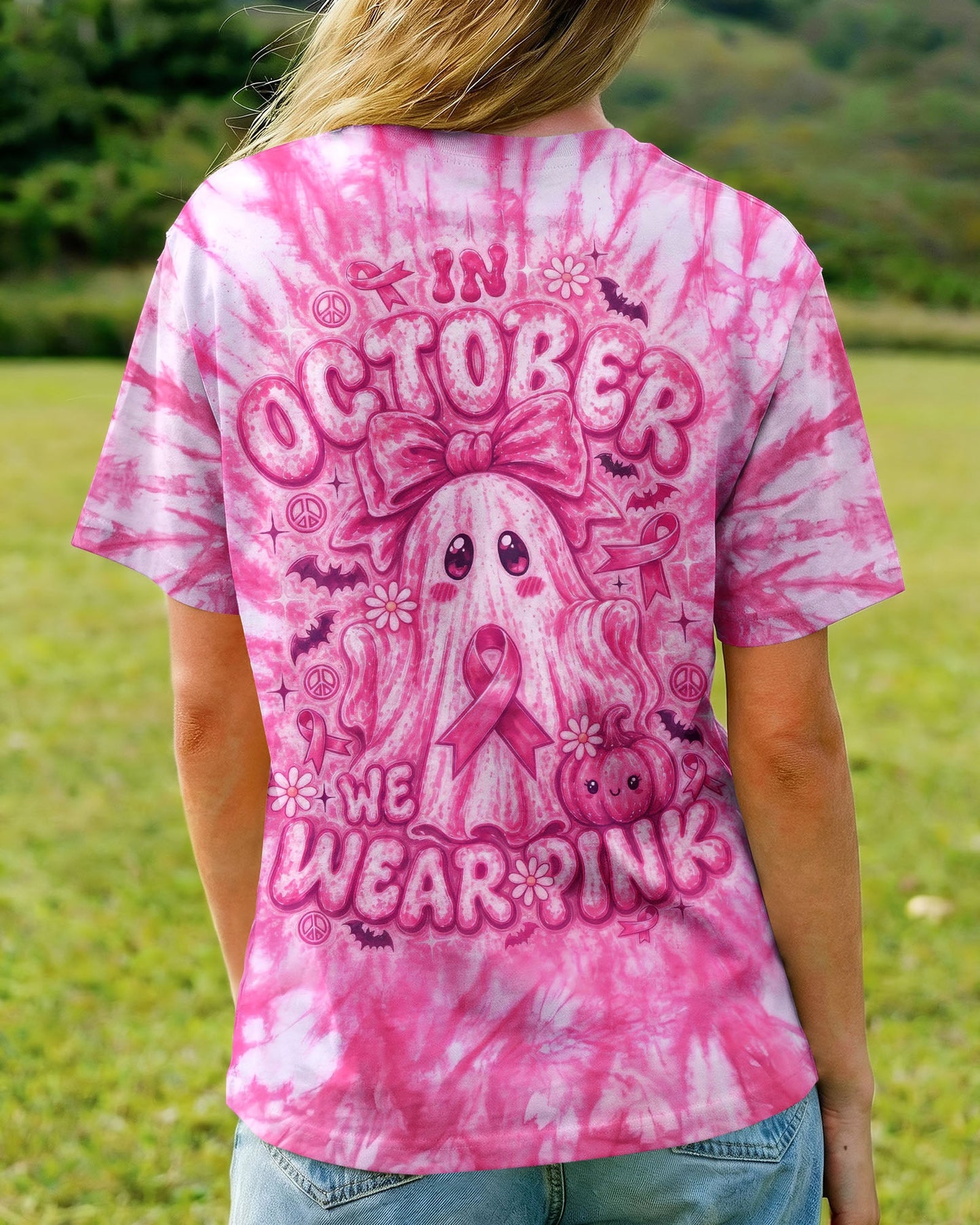 IN OCTOBER WE WEAR PINK GHOST ALL OVER PRINT - RI1507261