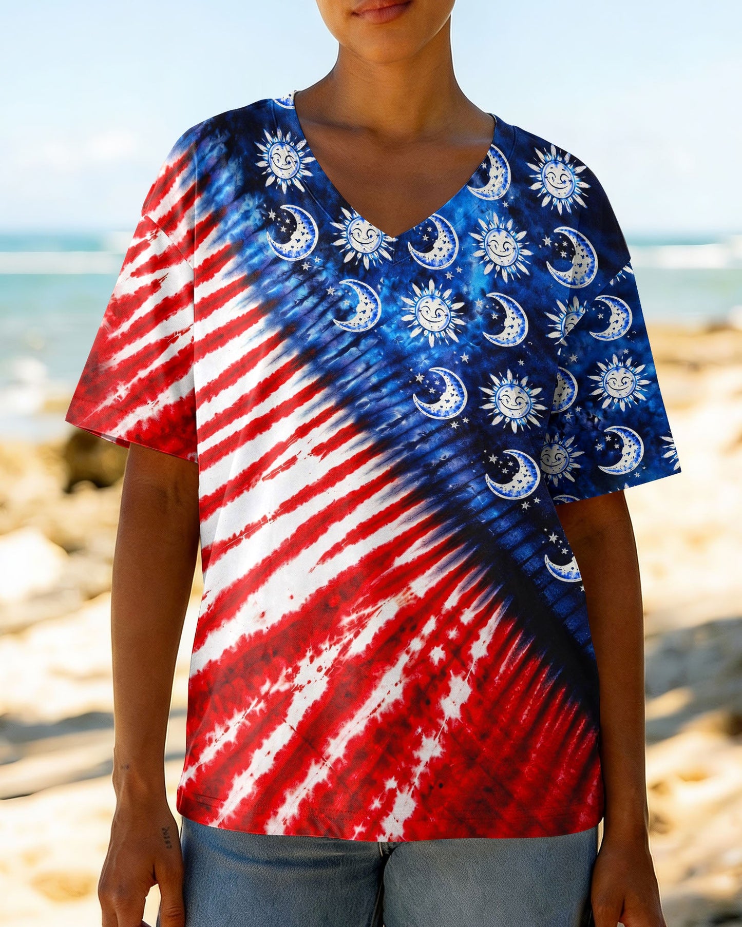 SUN AND MOON RED WHITE & BLUE SWIRL ALL OVER PRINT - TLHG0104262