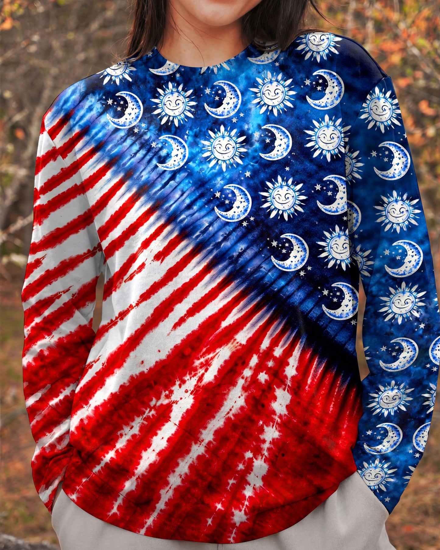 SUN AND MOON RED WHITE & BLUE SWIRL ALL OVER PRINT - TLHG0104262