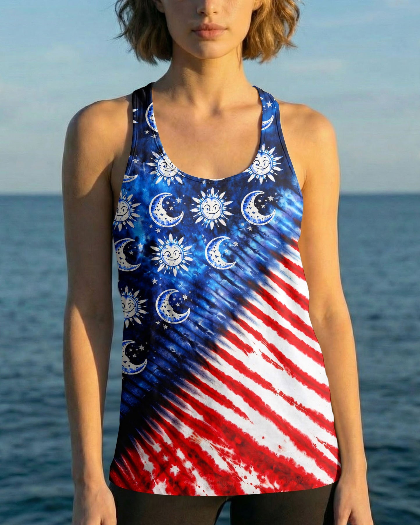 SUN AND MOON RED WHITE & BLUE SWIRL ALL OVER PRINT - TLHG0104262