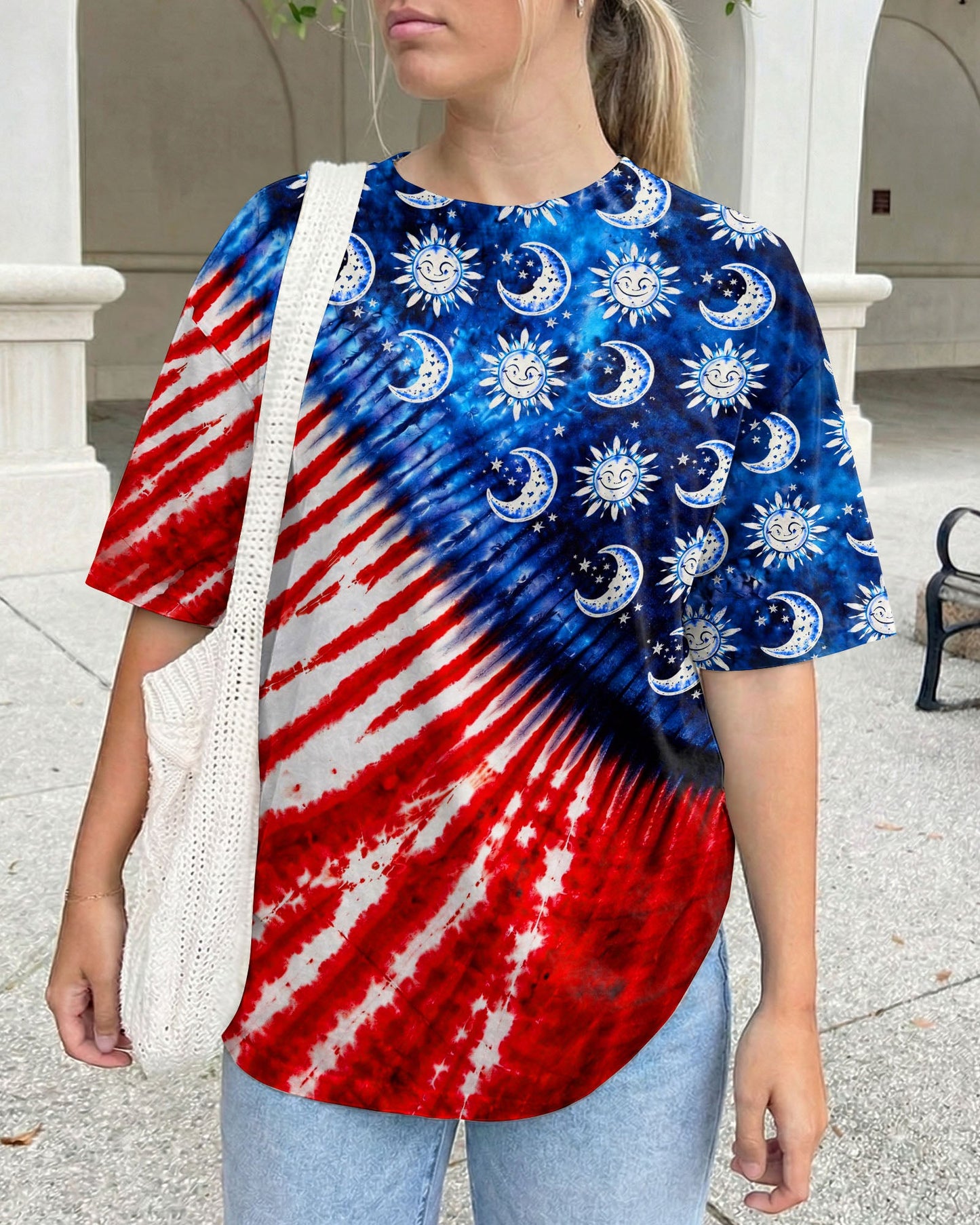 SUN AND MOON RED WHITE & BLUE SWIRL ALL OVER PRINT - TLHG0104262