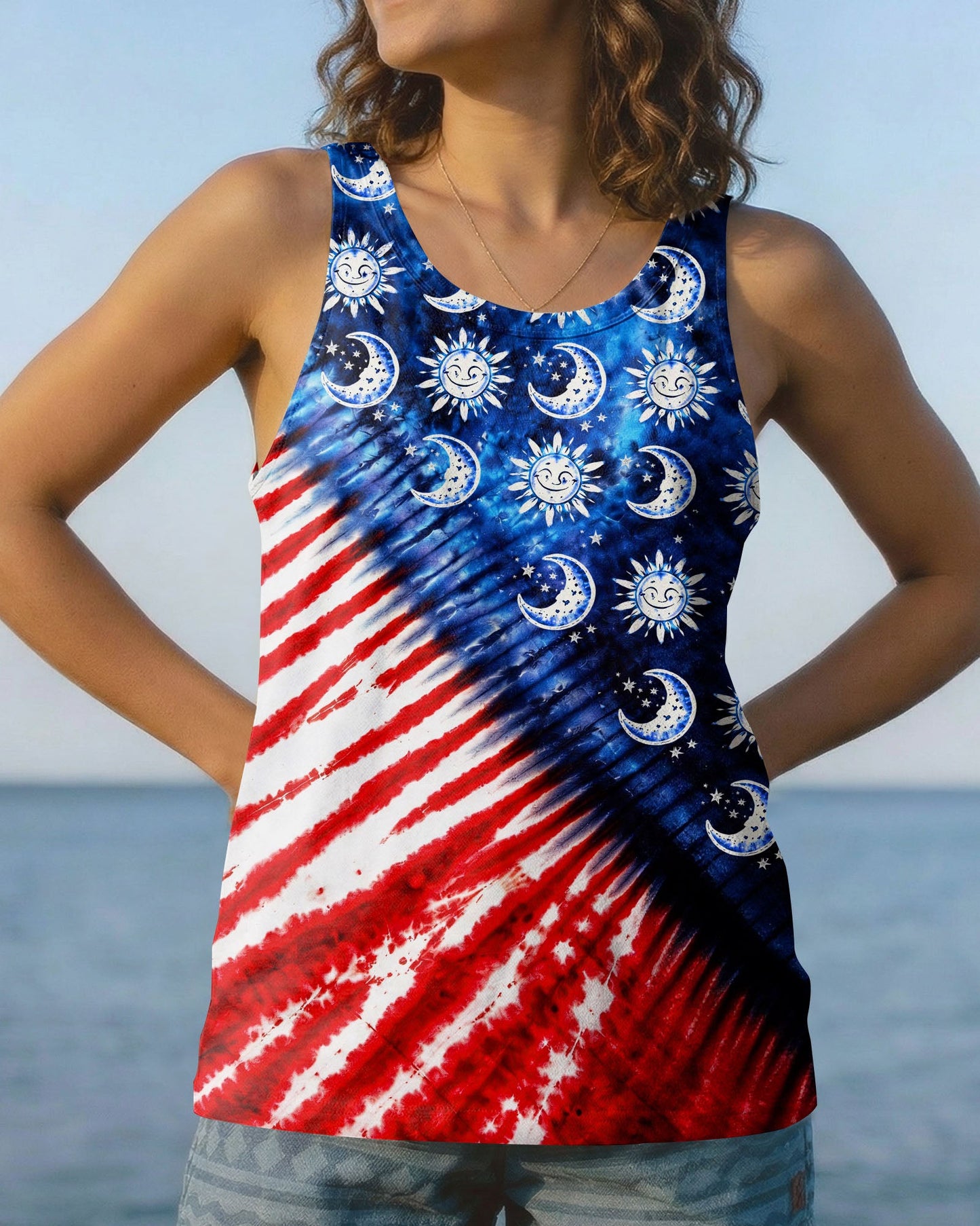 SUN AND MOON RED WHITE & BLUE SWIRL ALL OVER PRINT - TLHG0104262
