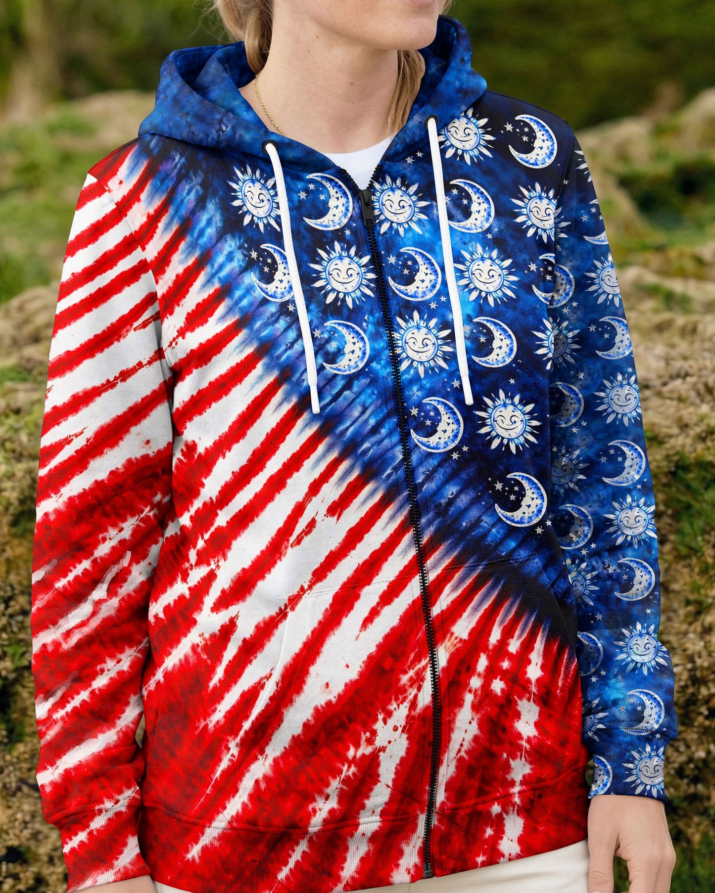 SUN AND MOON RED WHITE & BLUE SWIRL ALL OVER PRINT - TLHG0104262