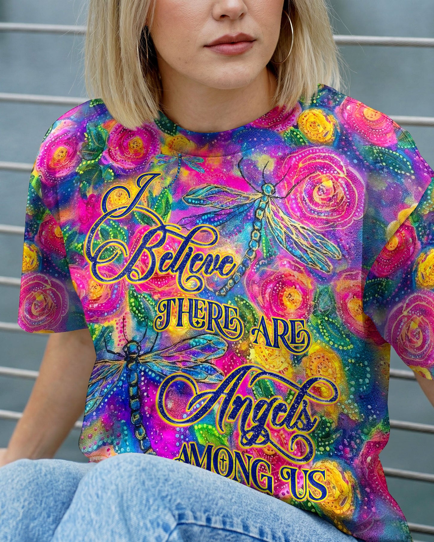 I BELIEVE THERE ARE ANGELS AMONG US DRAGONFLY ALL OVER PRINT - TLHG0106263