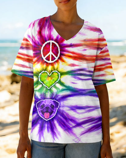 PEACE LOVE PUG DOG FACE SWIRL ALL OVER PRINT  - TLHG0704261
