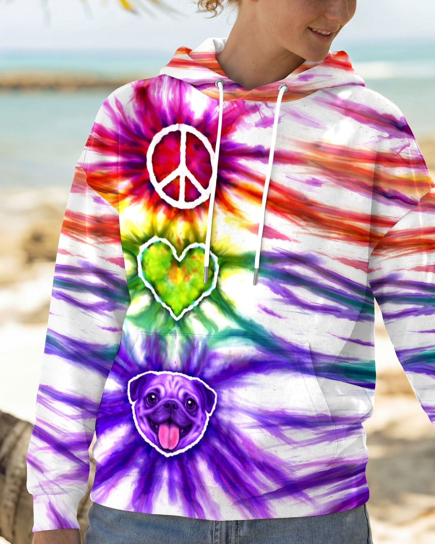 PEACE LOVE PUG DOG FACE SWIRL ALL OVER PRINT  - TLHG0704261