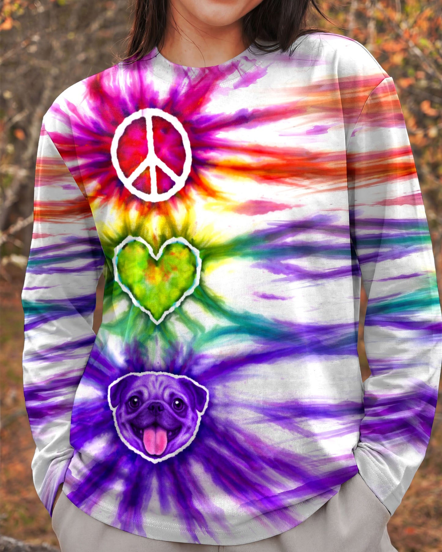 PEACE LOVE PUG DOG FACE SWIRL ALL OVER PRINT  - TLHG0704261