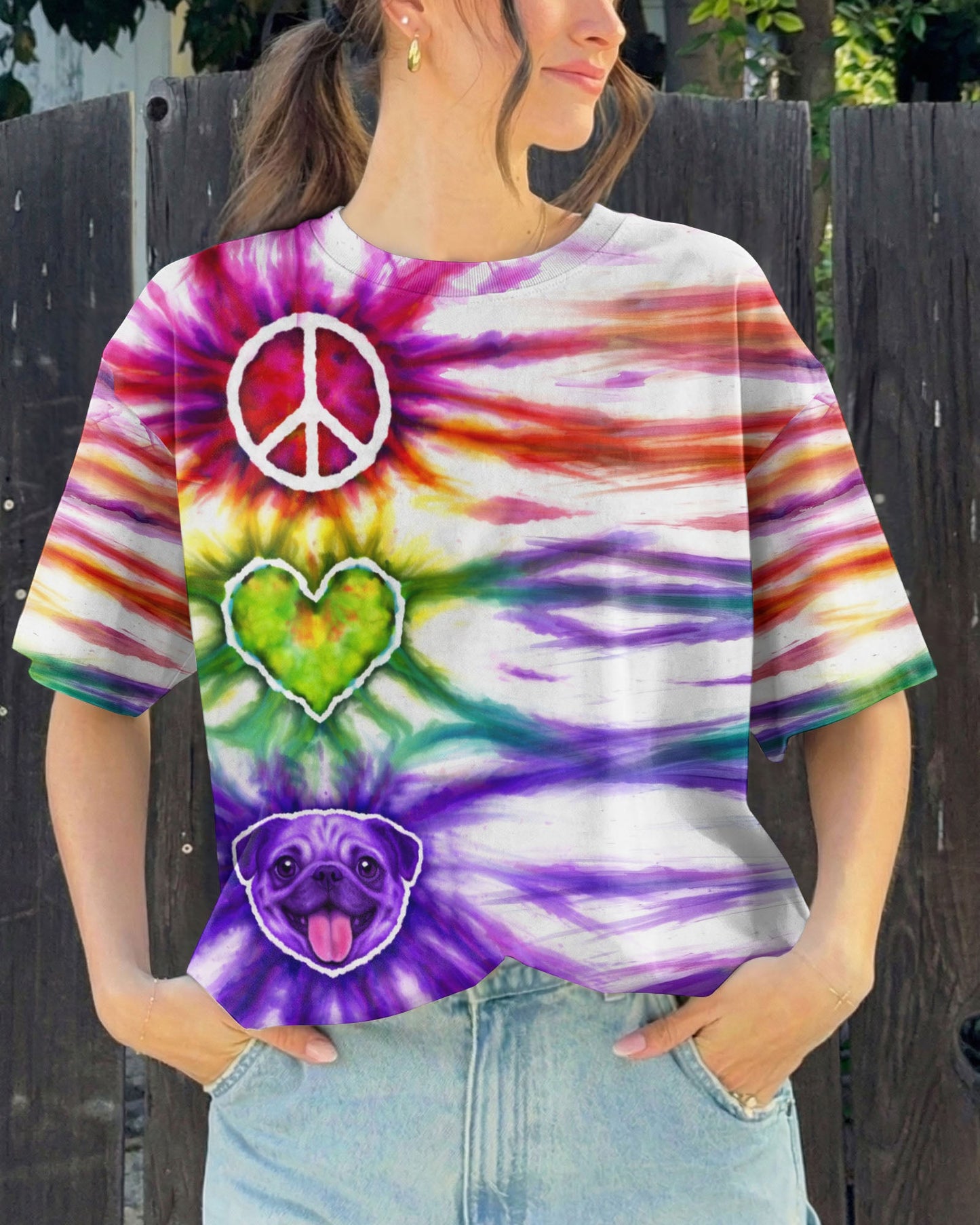 PEACE LOVE PUG DOG FACE SWIRL ALL OVER PRINT  - TLHG0704261