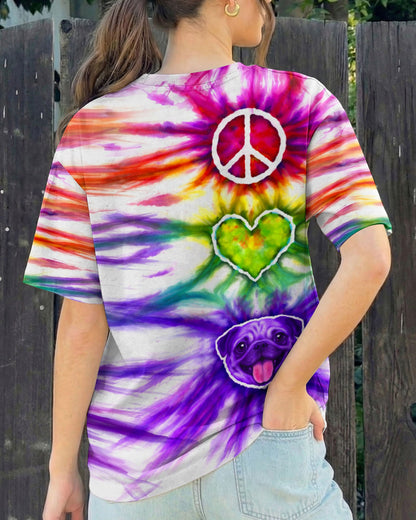 PEACE LOVE PUG DOG FACE SWIRL ALL OVER PRINT  - TLHG0704261