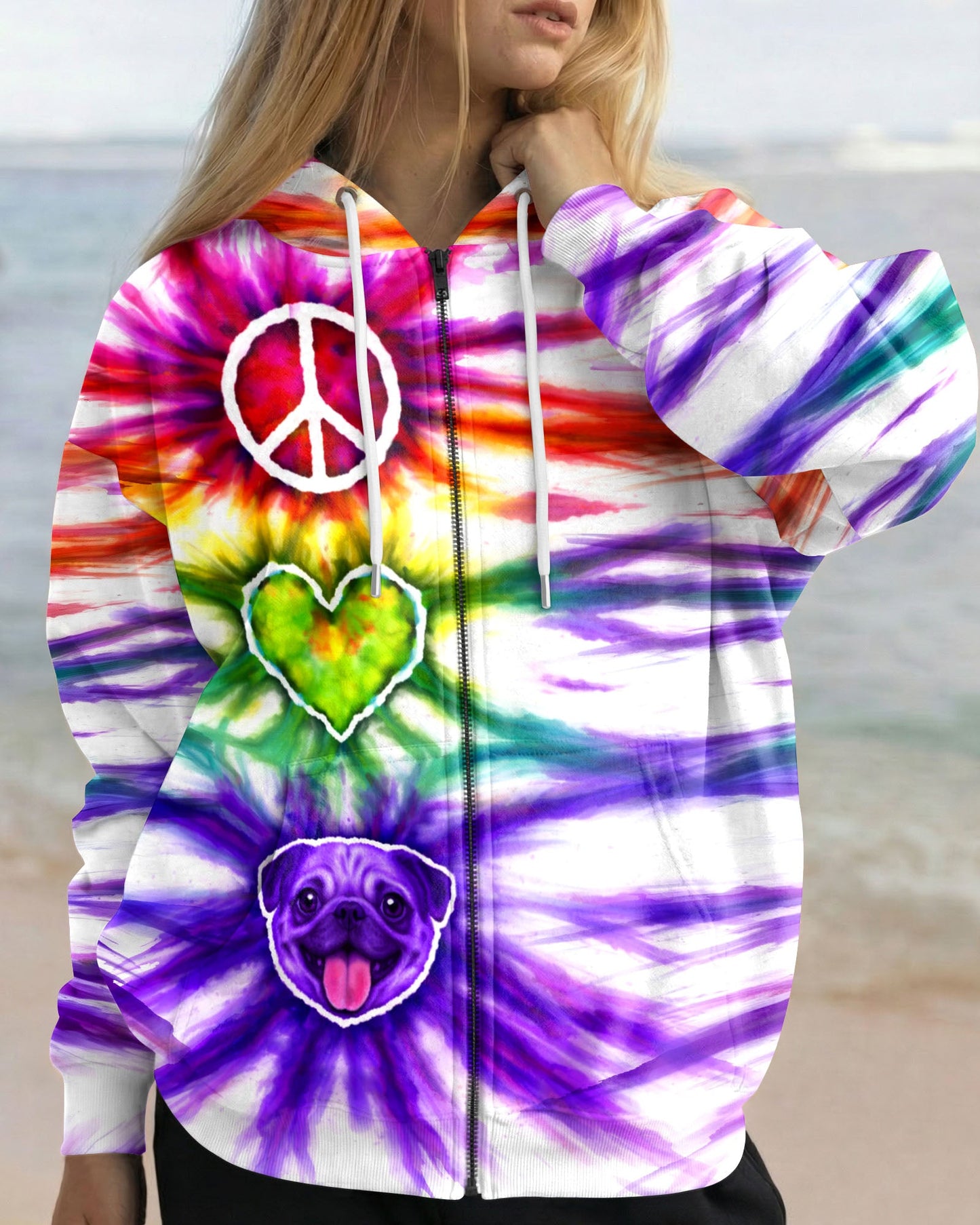 PEACE LOVE PUG DOG FACE SWIRL ALL OVER PRINT  - TLHG0704261