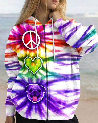 PEACE LOVE PUG DOG FACE SWIRL ALL OVER PRINT  - TLHG0704261