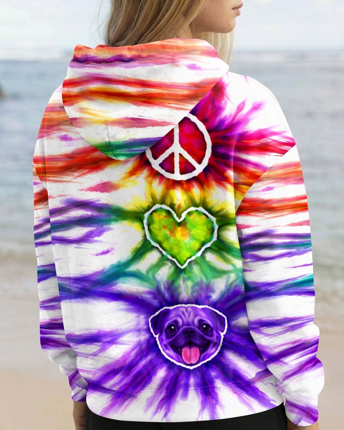PEACE LOVE PUG DOG FACE SWIRL ALL OVER PRINT  - TLHG0704261