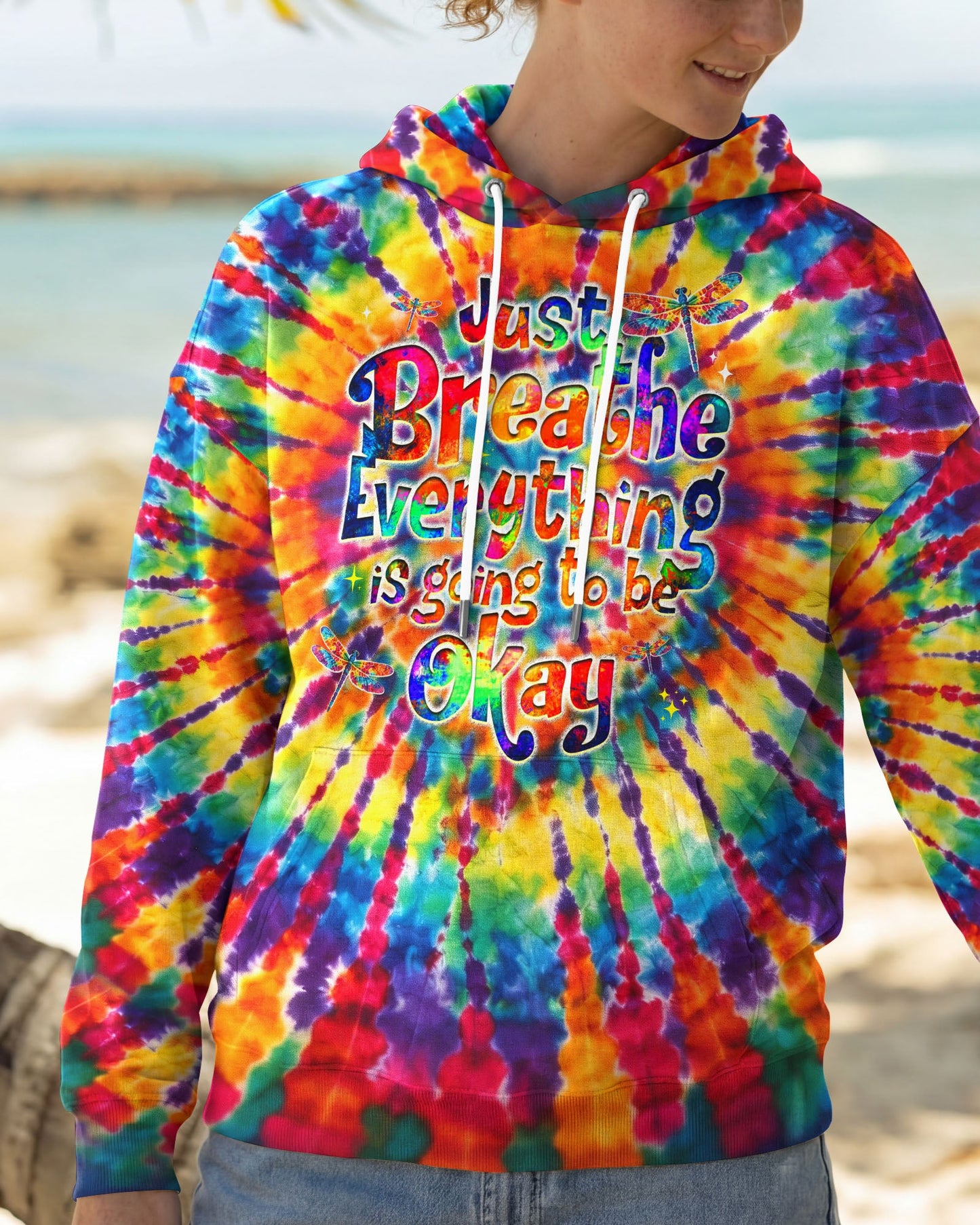 JUST BREATHE DRAGONFLY  COLORFUL  SWIRL ALL OVER PRINT - TLHG0904261
