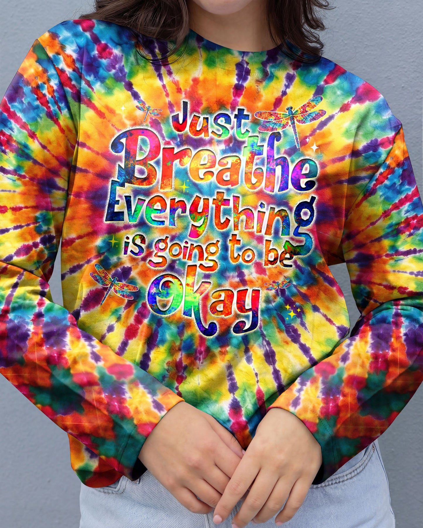 JUST BREATHE DRAGONFLY  COLORFUL  SWIRL ALL OVER PRINT - TLHG0904261