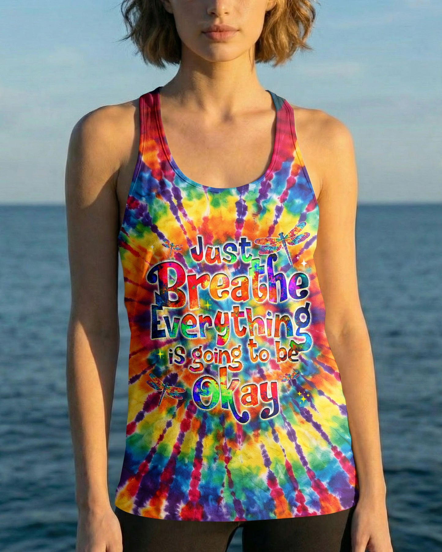 JUST BREATHE DRAGONFLY  COLORFUL  SWIRL ALL OVER PRINT - TLHG0904261