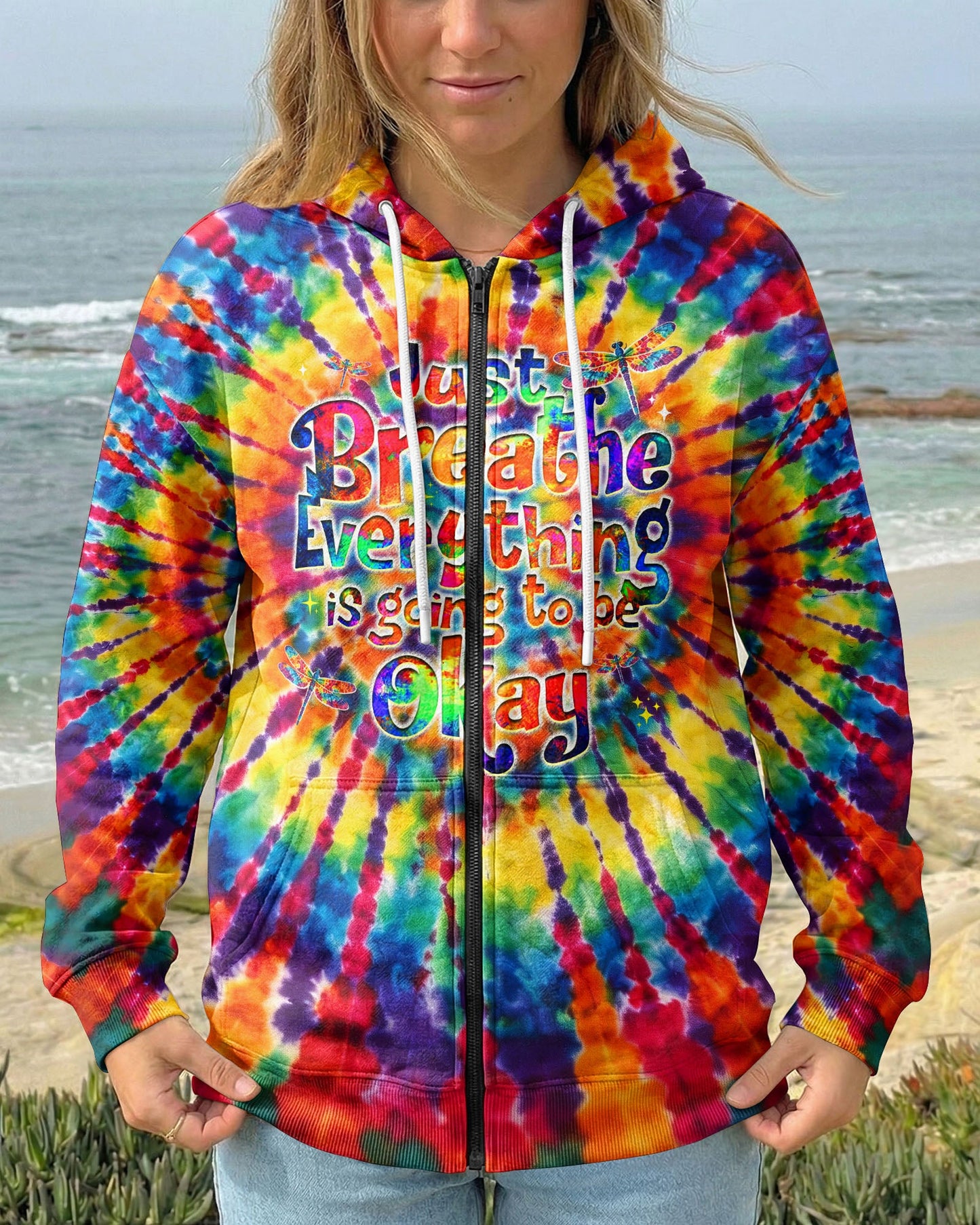 JUST BREATHE DRAGONFLY  COLORFUL  SWIRL ALL OVER PRINT - TLHG0904261