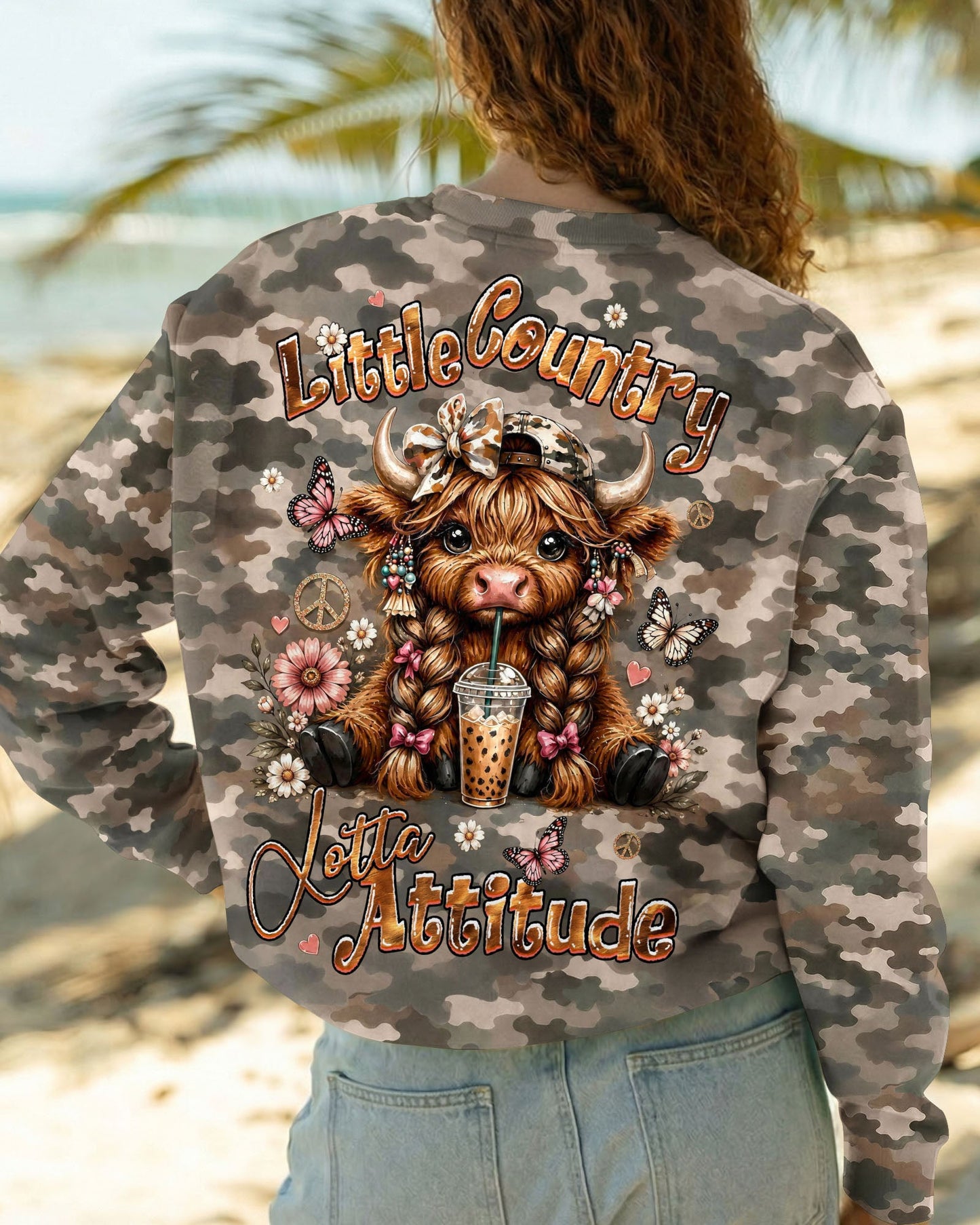 LITTLE COUNTRY LOTTA ATTITUDE COW ALL OVER PRINT  - TLHG0906262