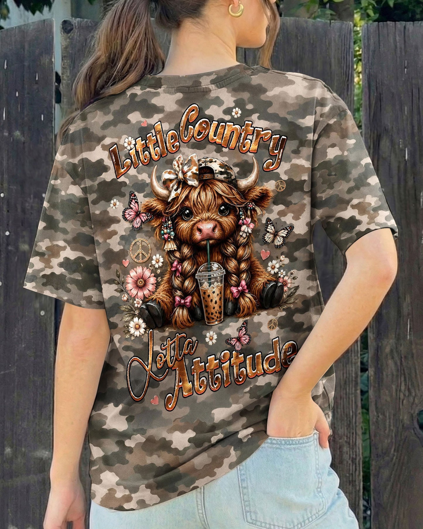 LITTLE COUNTRY LOTTA ATTITUDE COW ALL OVER PRINT  - TLHG0906262