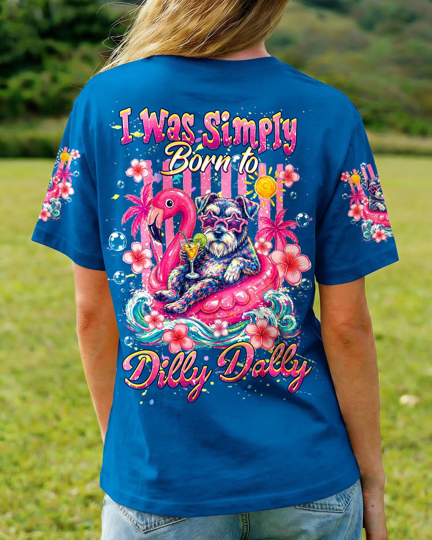 I WAS SIMPLY BORN TO DILLY DALLY SCHNAUZER DOG BEACH  ALL OVER PRINT   - TLHG1405262
