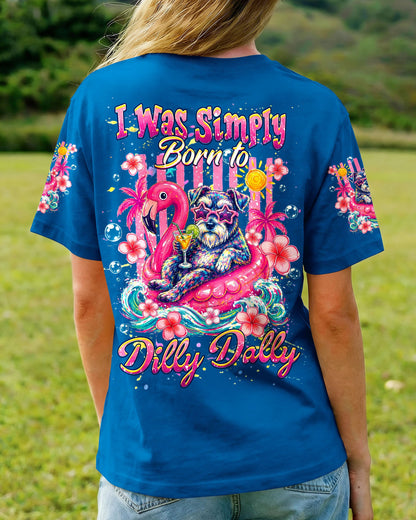 I WAS SIMPLY BORN TO DILLY DALLY SCHNAUZER DOG BEACH  ALL OVER PRINT   - TLHG1405262