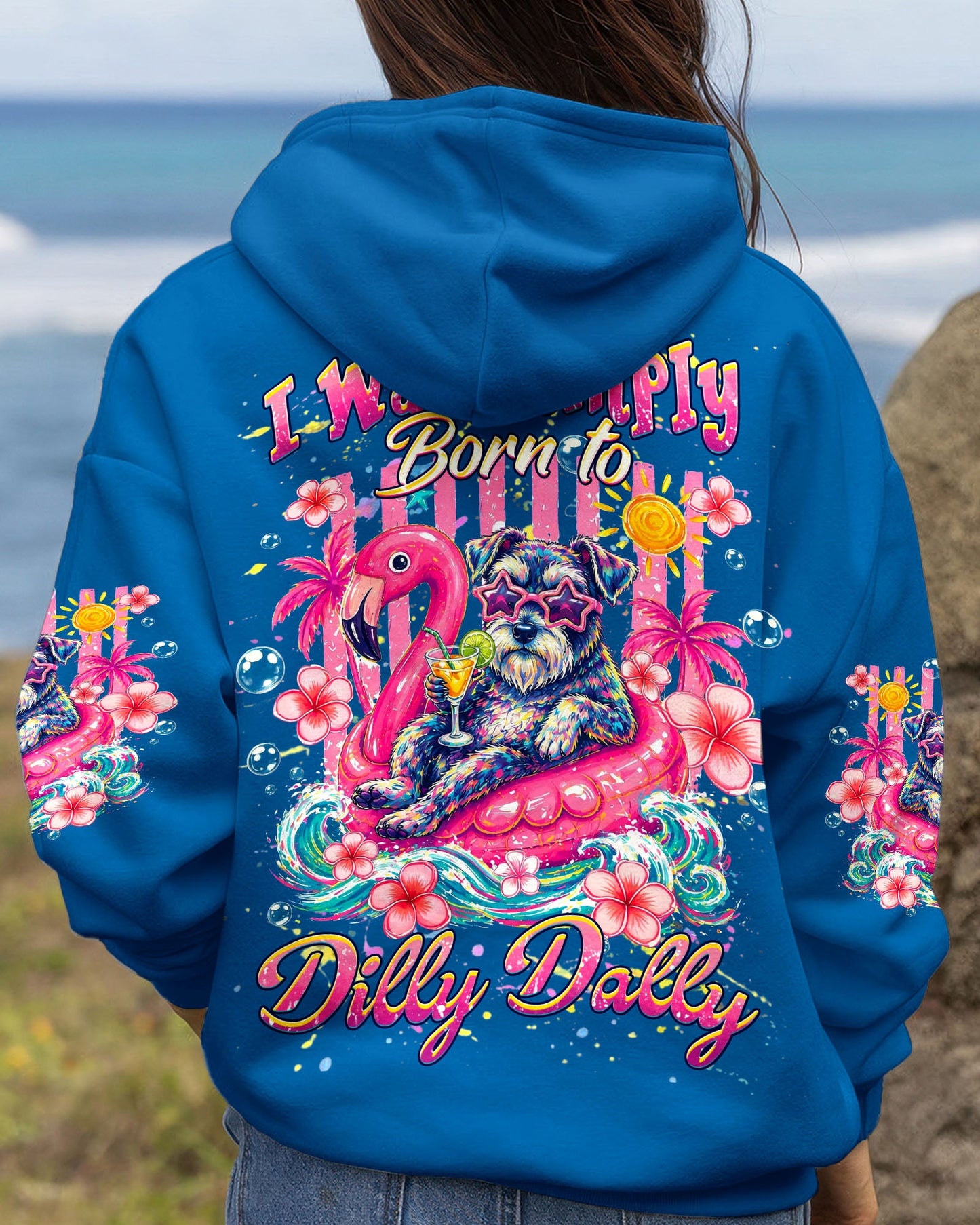 I WAS SIMPLY BORN TO DILLY DALLY SCHNAUZER DOG BEACH  ALL OVER PRINT   - TLHG1405262