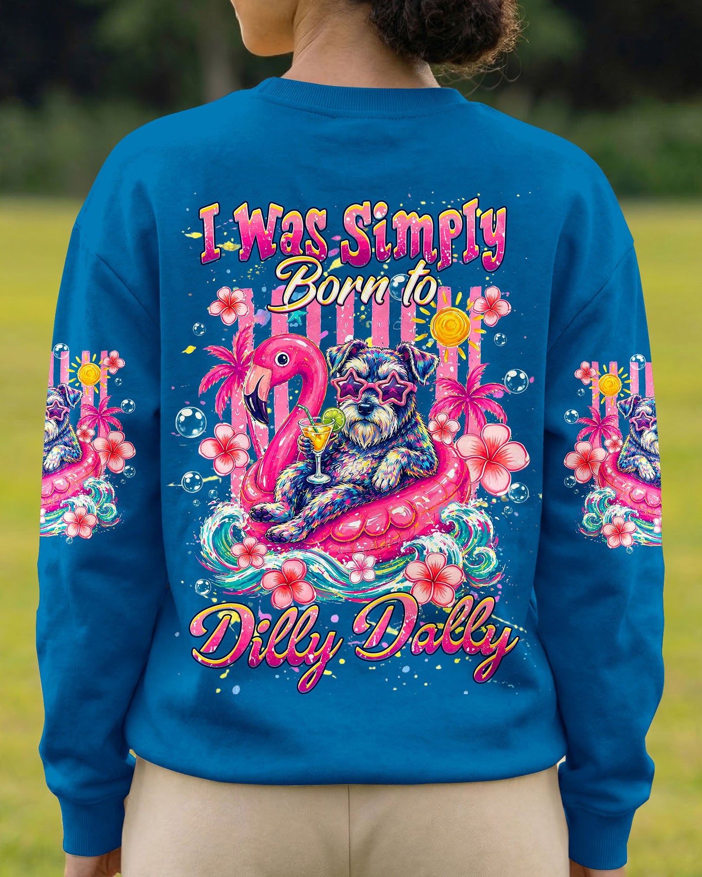 I WAS SIMPLY BORN TO DILLY DALLY SCHNAUZER DOG BEACH  ALL OVER PRINT   - TLHG1405262