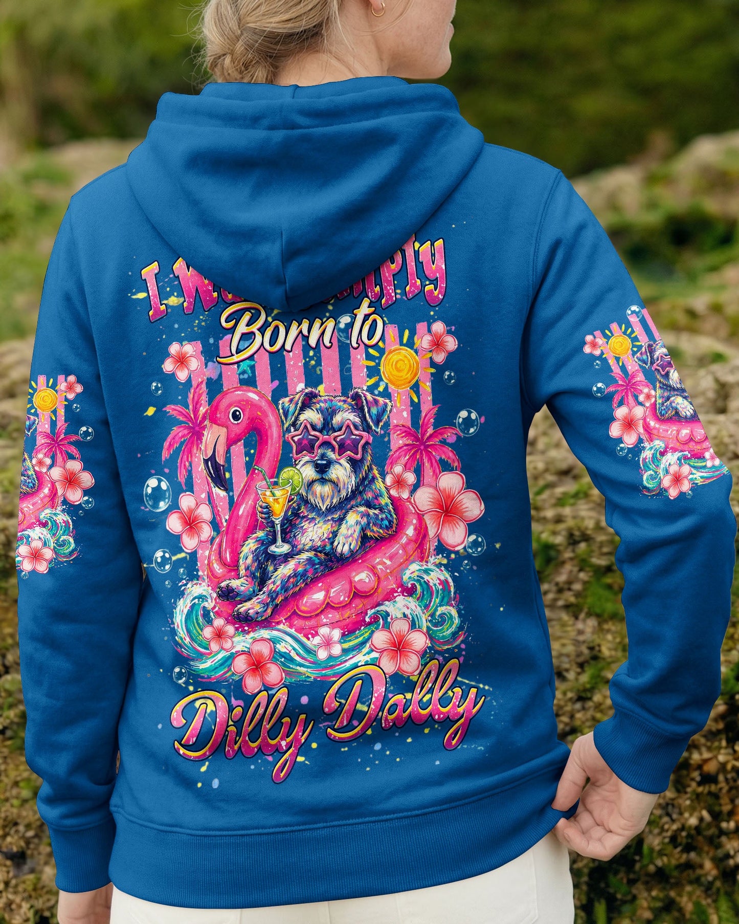 I WAS SIMPLY BORN TO DILLY DALLY SCHNAUZER DOG BEACH  ALL OVER PRINT   - TLHG1405262