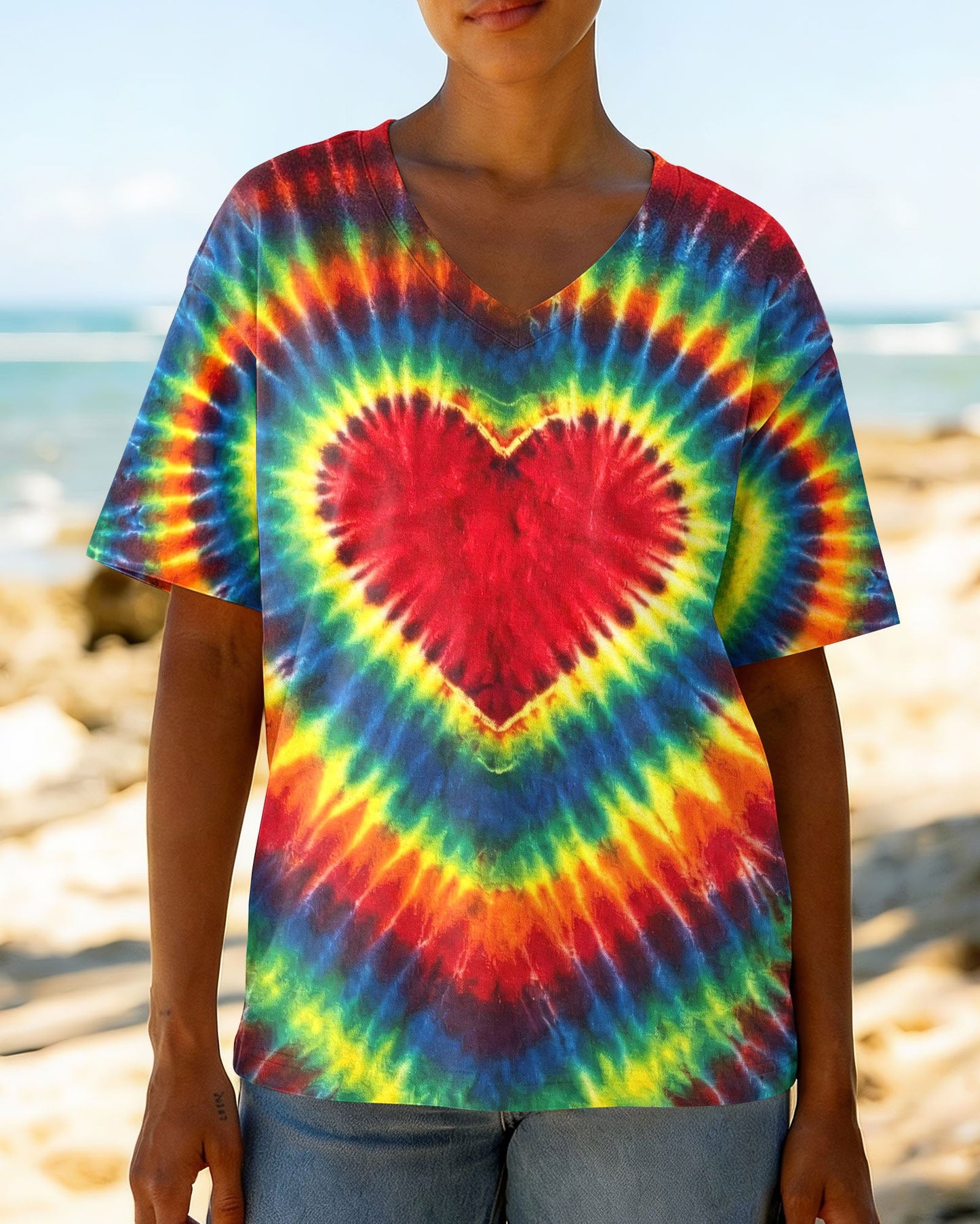 HEART SUNFLOWER COLORFUL SWIRL ALL OVER PRINT  - TLHG1504264