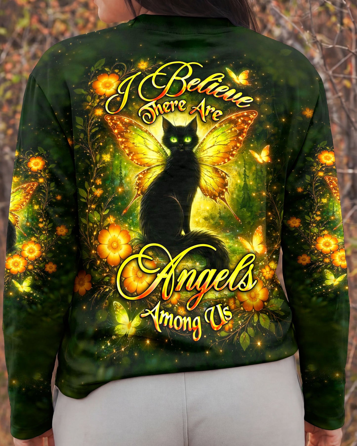 I BELIEVE THERE ARE ANGELS AMONG US BLACK CAT ALL OVER PRINT  - TLHG2104262