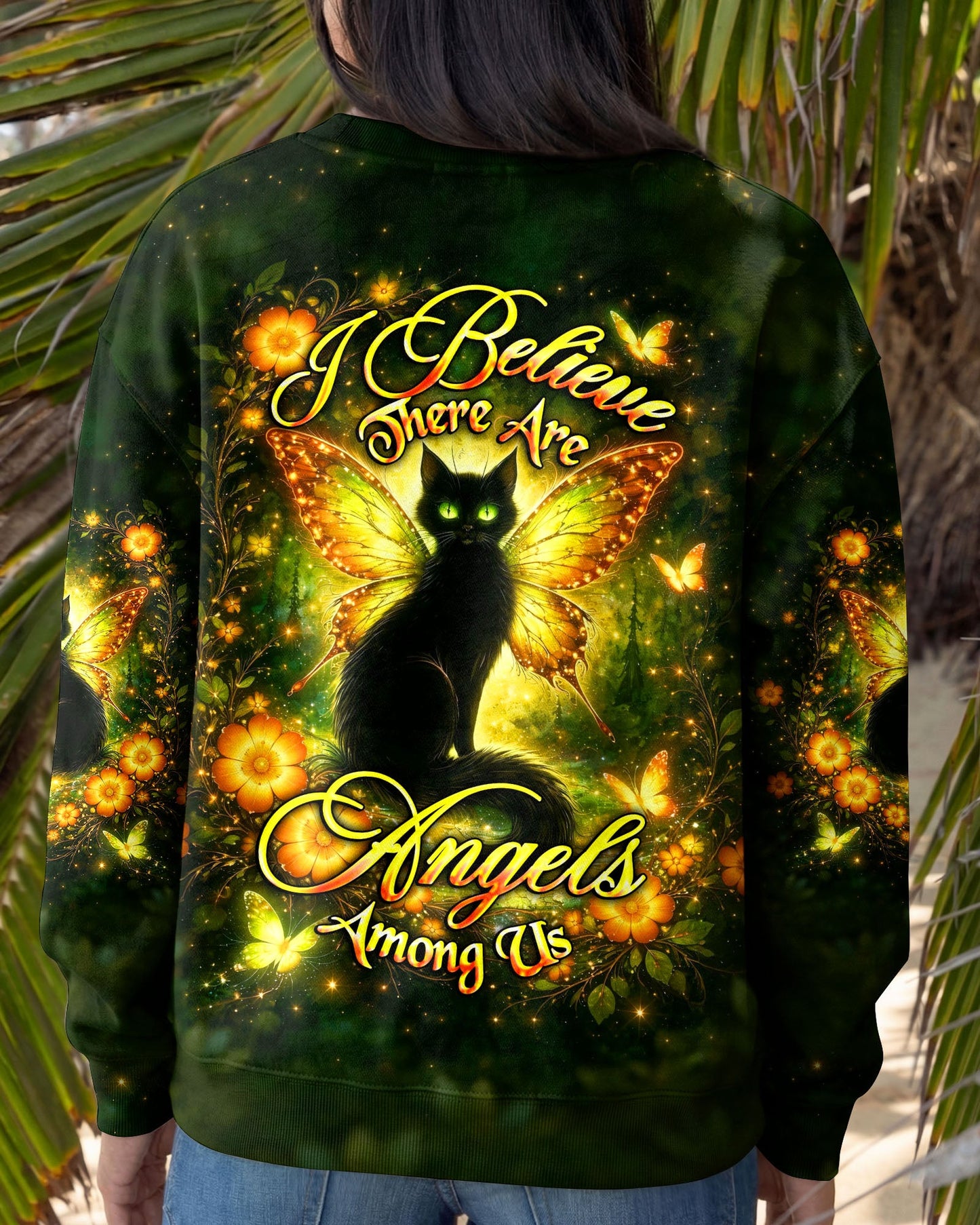 I BELIEVE THERE ARE ANGELS AMONG US BLACK CAT ALL OVER PRINT  - TLHG2104262