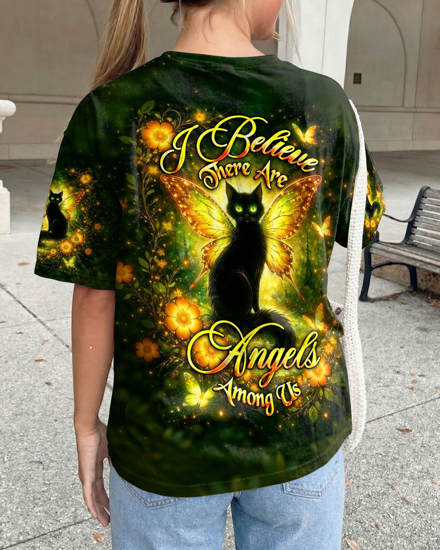 I BELIEVE THERE ARE ANGELS AMONG US BLACK CAT ALL OVER PRINT  - TLHG2104262