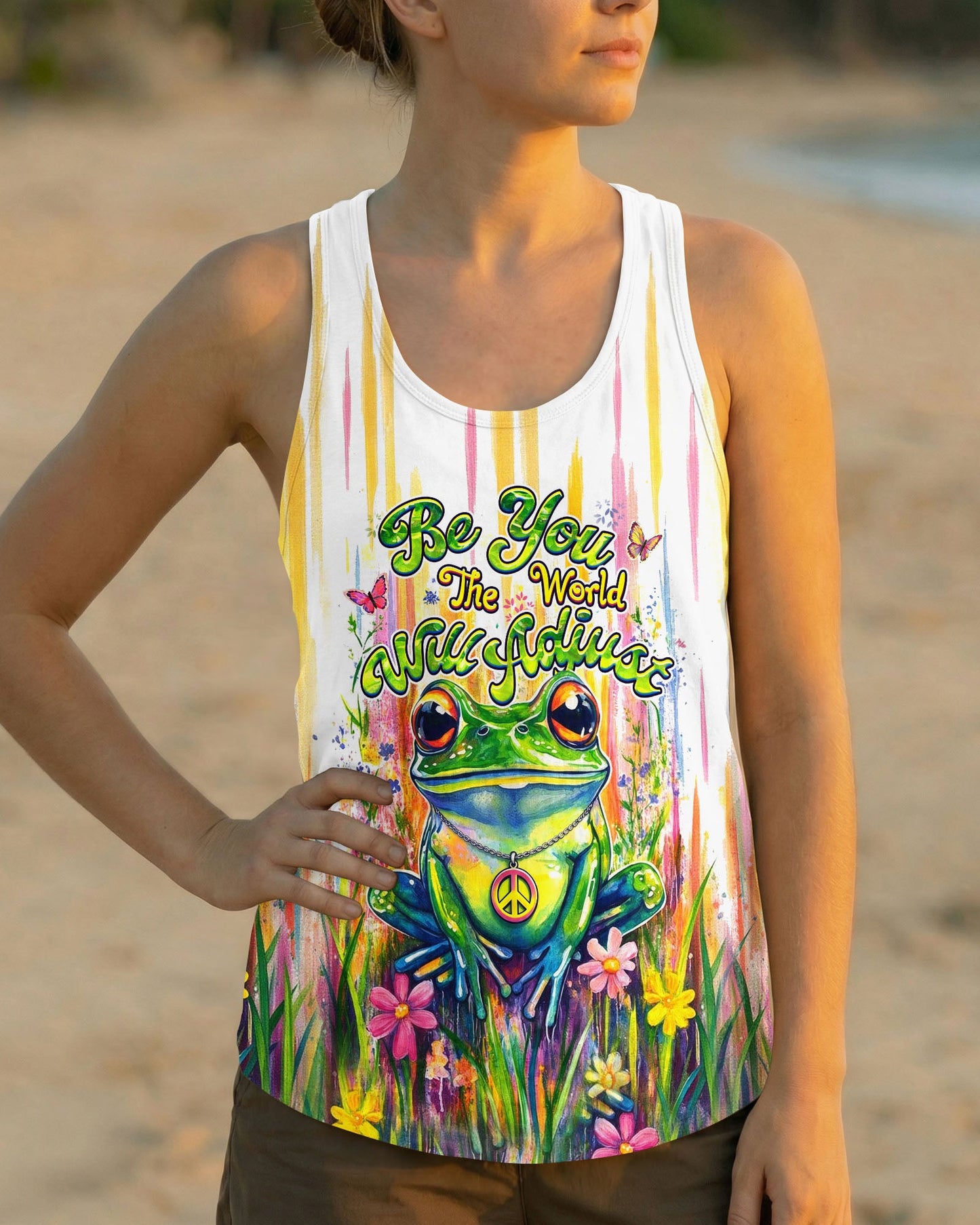 BE YOU THE WORLD WILL ADJUST FROG ALL OVER PRINT - TLHG2404262
