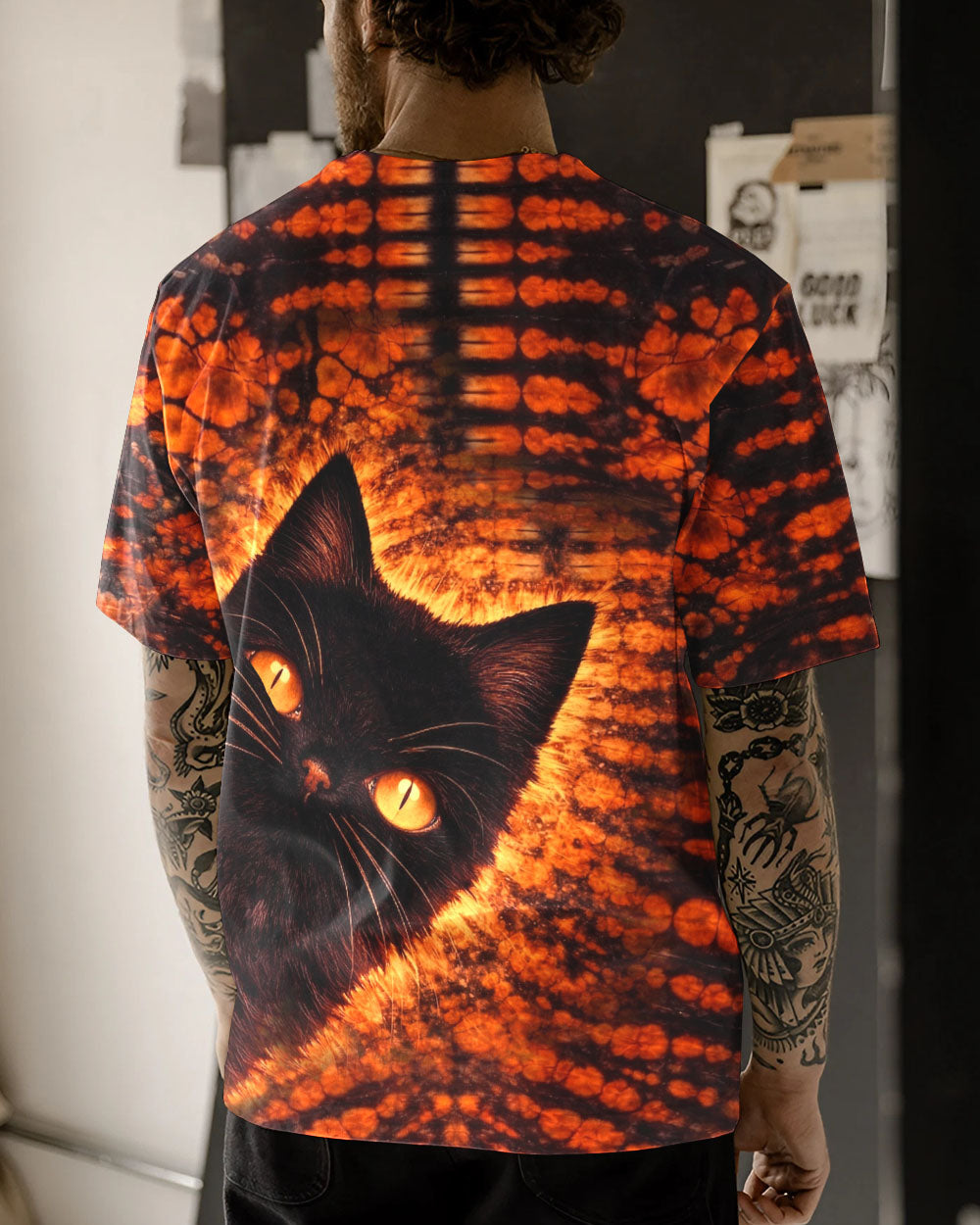 BLACK CAT BLACK & ORANGE SWIRL ALL OVER PRINT - TLHN0604261