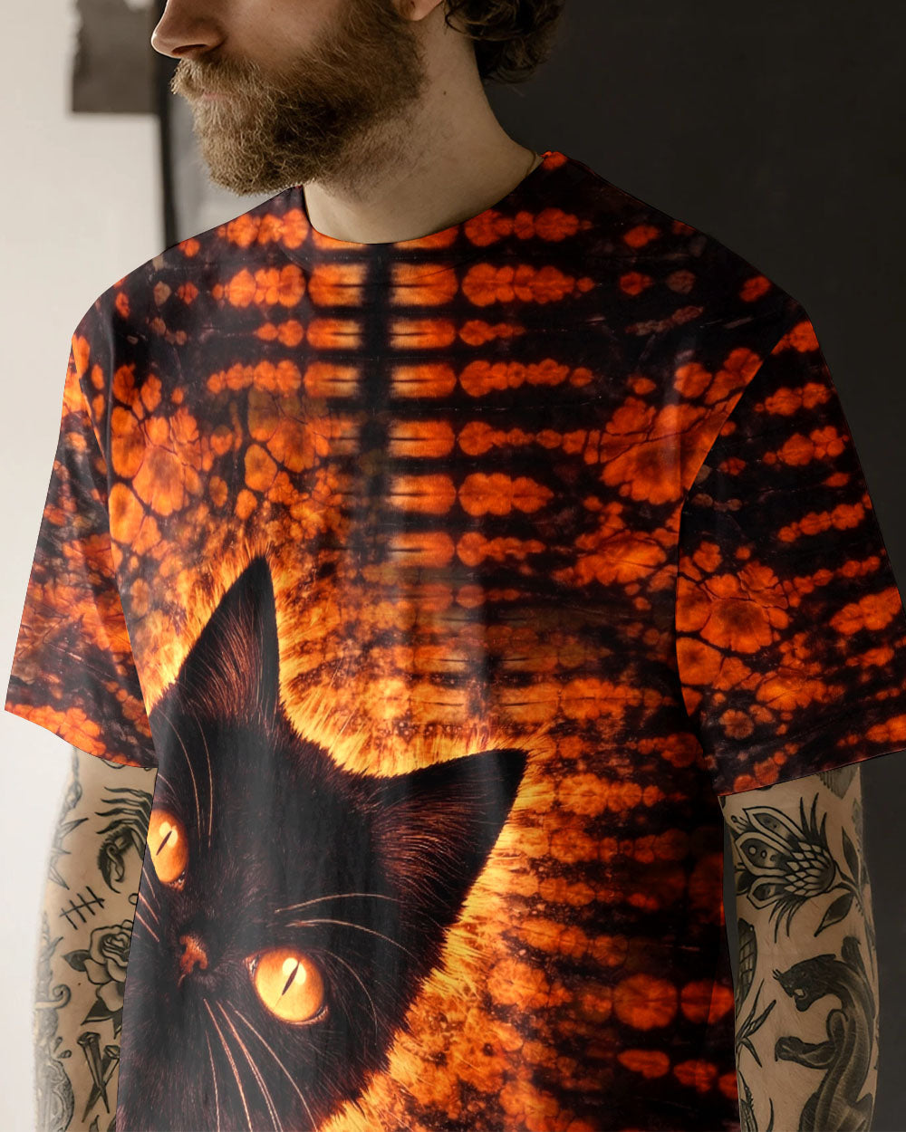 BLACK CAT BLACK & ORANGE SWIRL ALL OVER PRINT - TLHN0604261