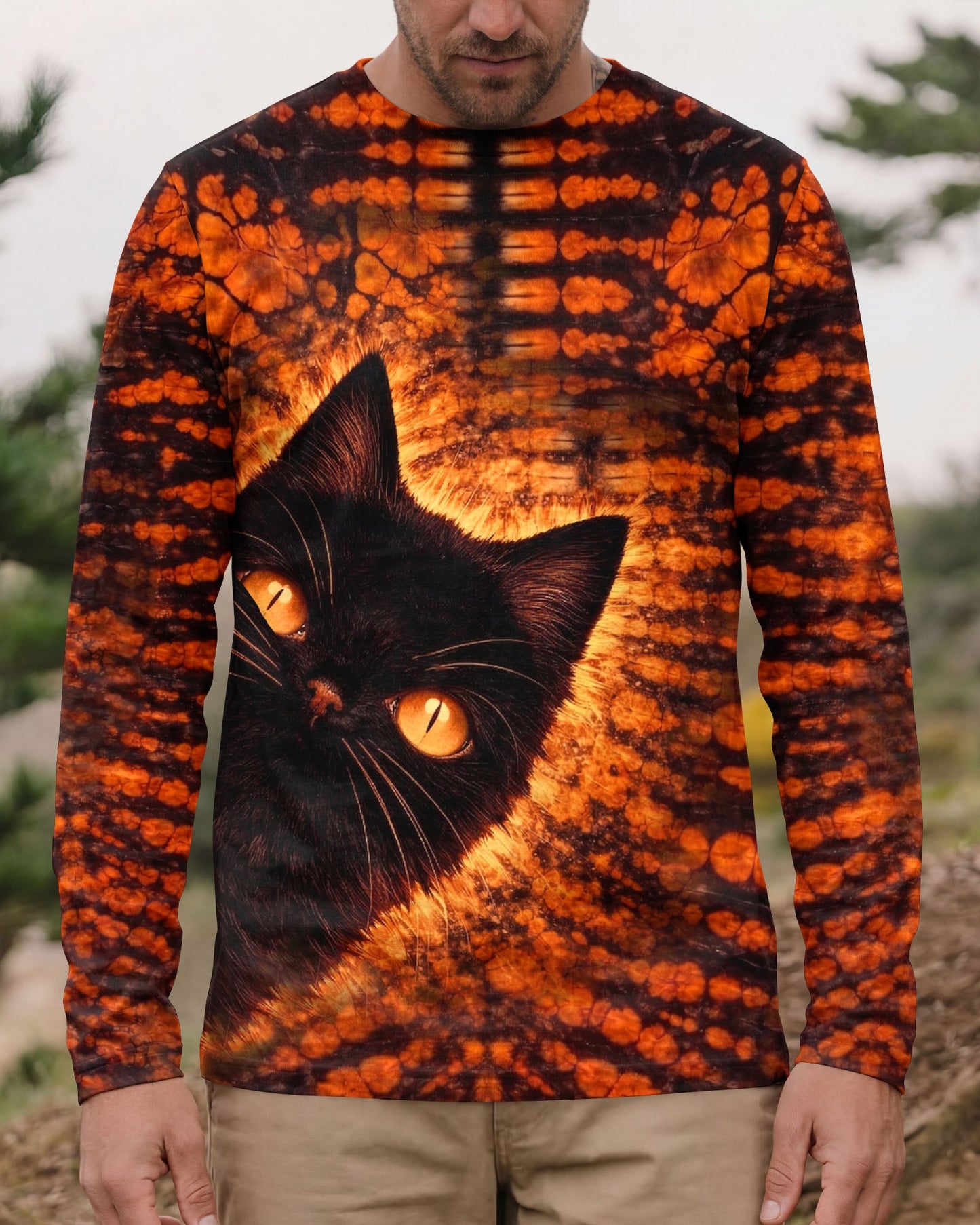 BLACK CAT BLACK & ORANGE SWIRL ALL OVER PRINT - TLHN0604261