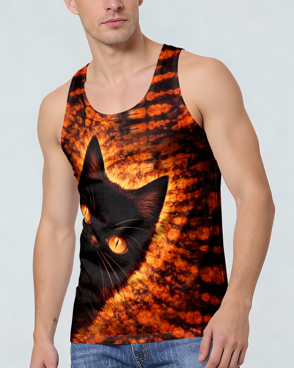 BLACK CAT BLACK & ORANGE SWIRL ALL OVER PRINT - TLHN0604261