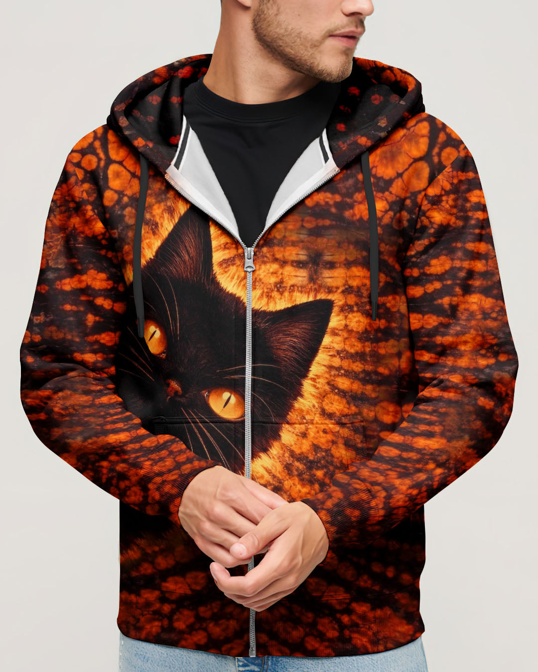 BLACK CAT BLACK & ORANGE SWIRL ALL OVER PRINT - TLHN0604261