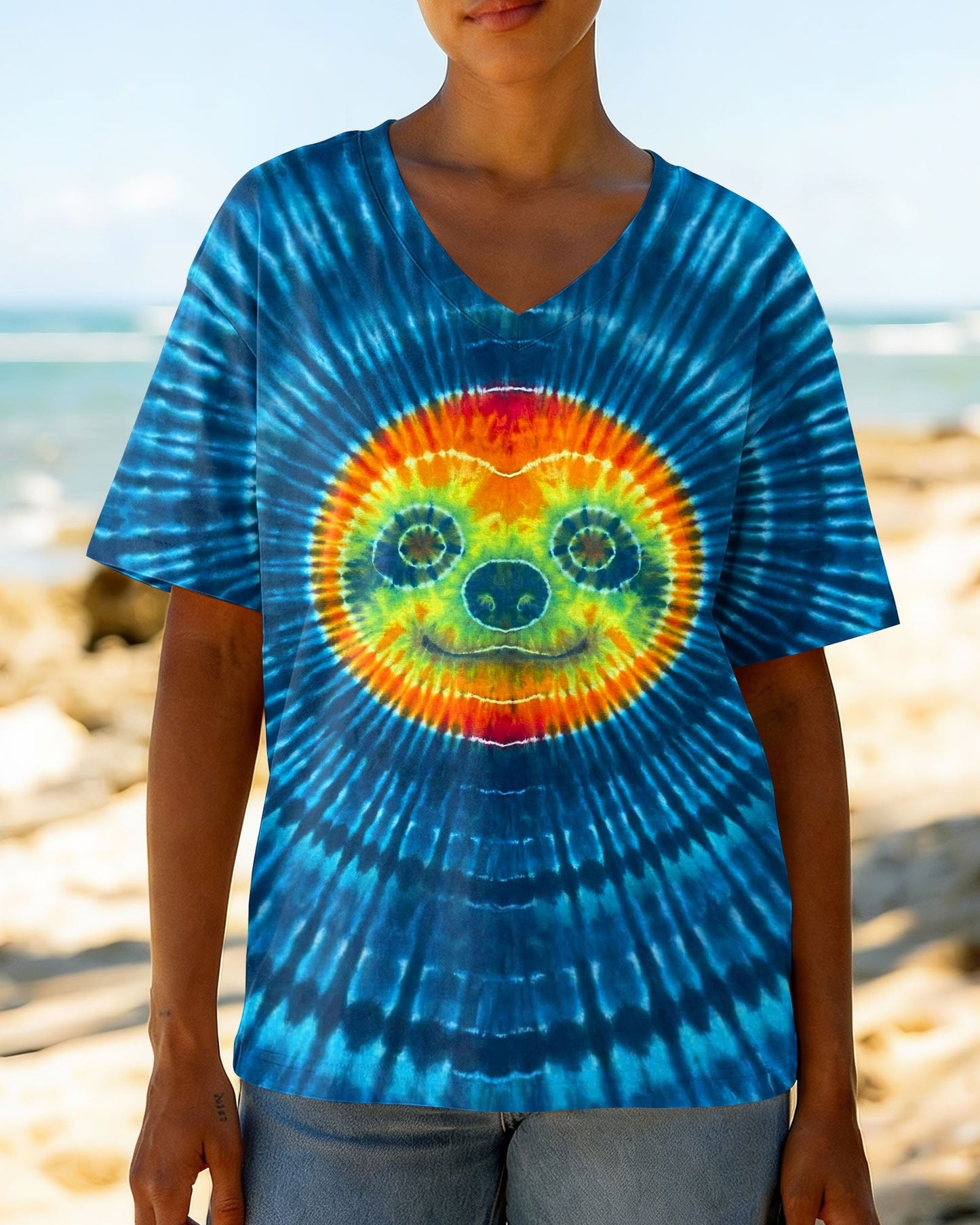 CUTE SLOTH FACE BLUE SWIRL ALL OVER PRINT - TLHN0904263