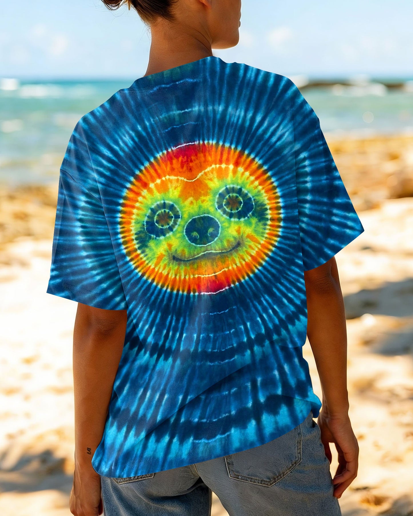 CUTE SLOTH FACE BLUE SWIRL ALL OVER PRINT - TLHN0904263