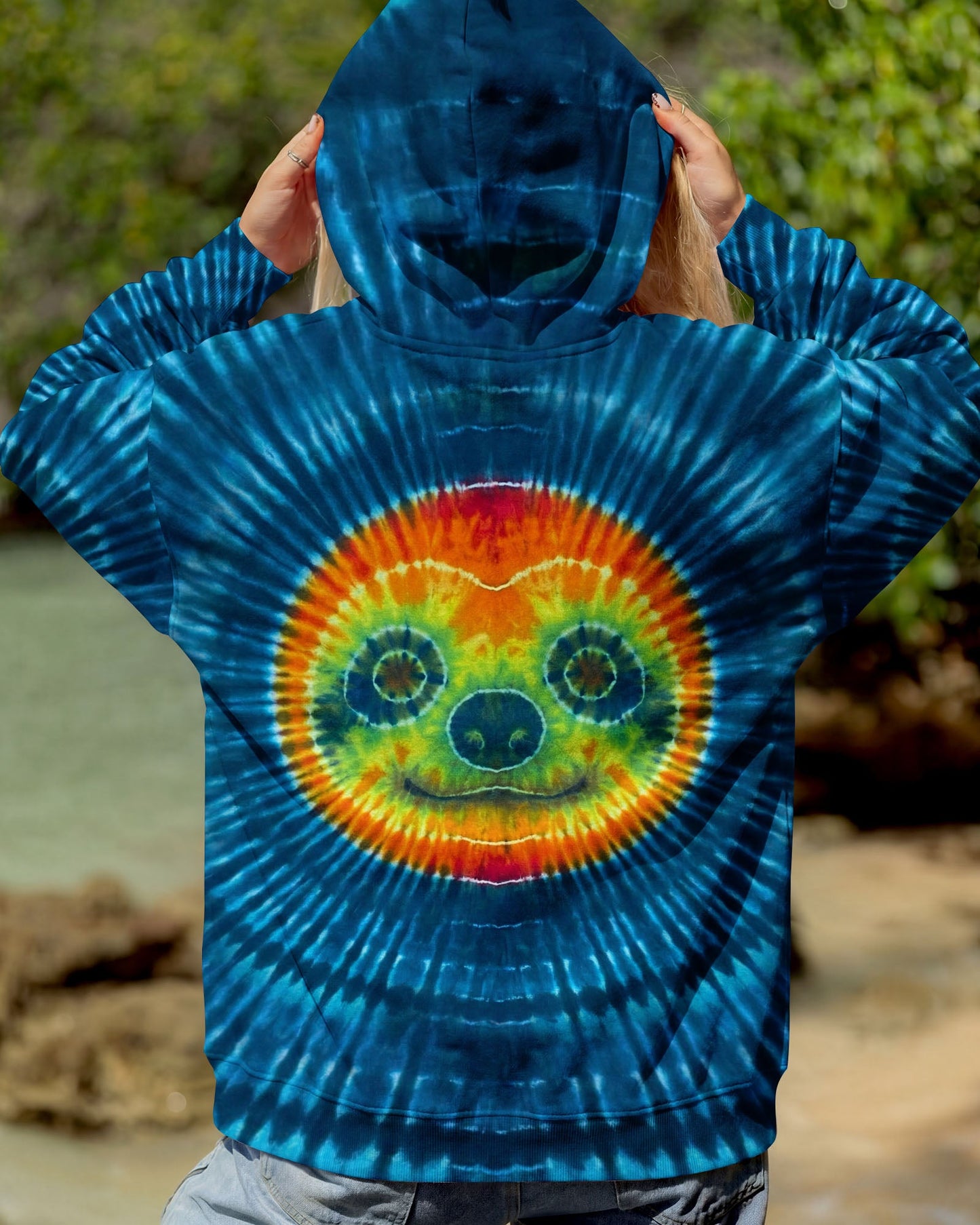 CUTE SLOTH FACE BLUE SWIRL ALL OVER PRINT - TLHN0904263