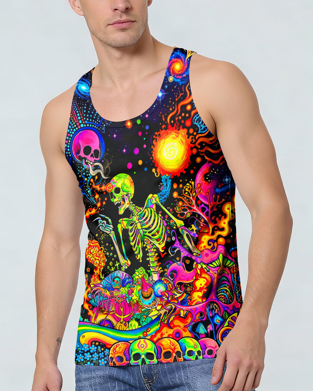 PSYCHEDELIC BOHO SKELETON SKULL  ALL OVER PRINT  - TLHN1205263