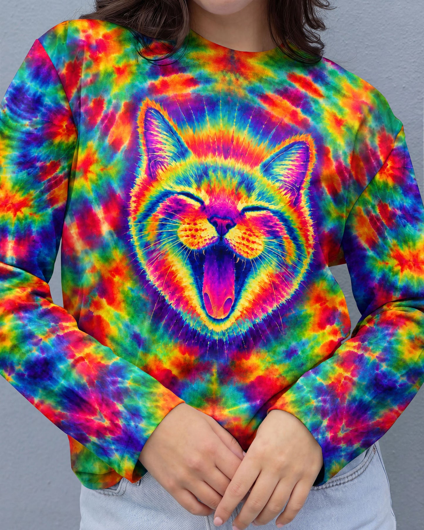 FUNNY CAT COLORFUL NEON BURST PATTERN ALL OVER PRINT  - TLHN1505261