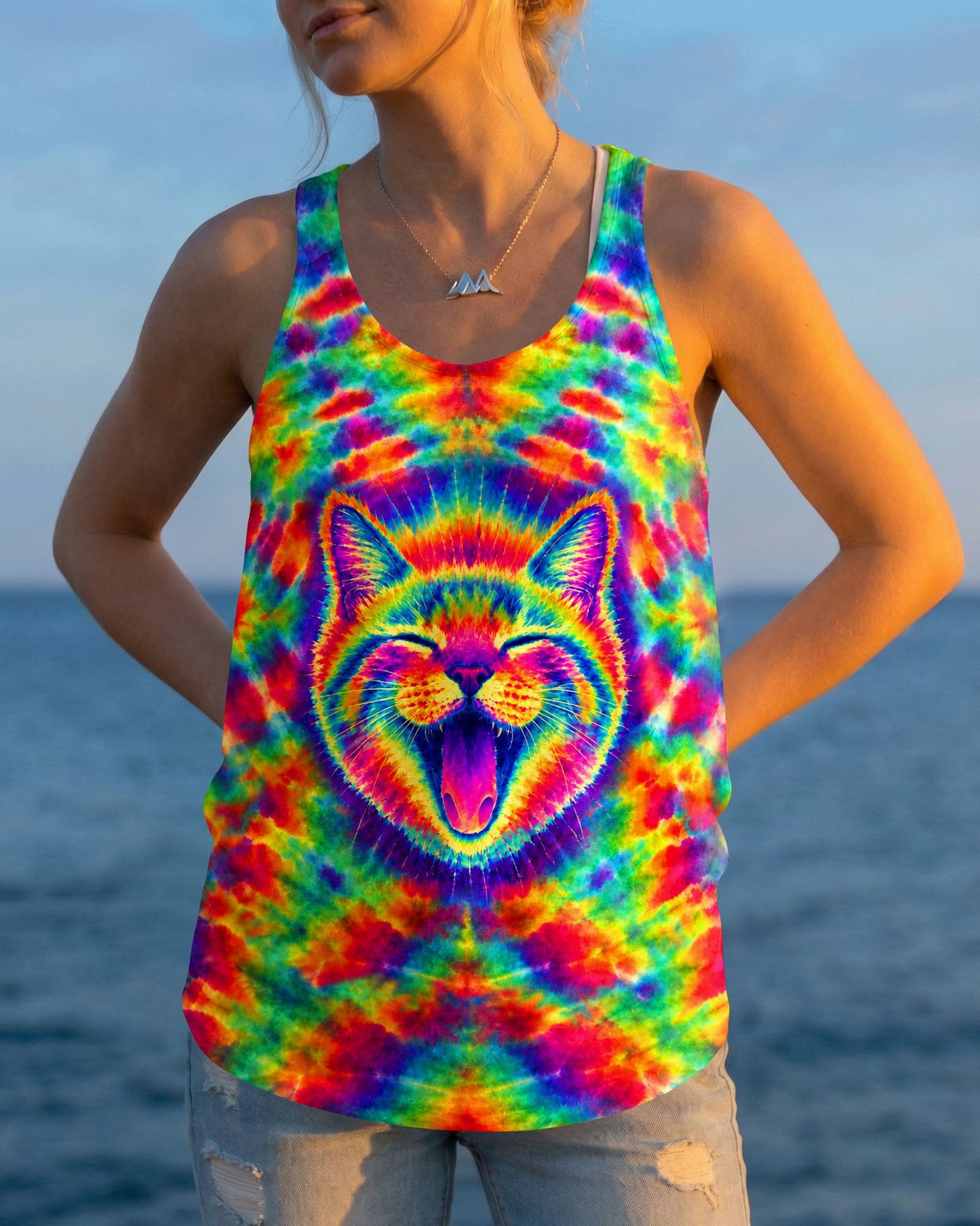 FUNNY CAT COLORFUL NEON BURST PATTERN ALL OVER PRINT  - TLHN1505261