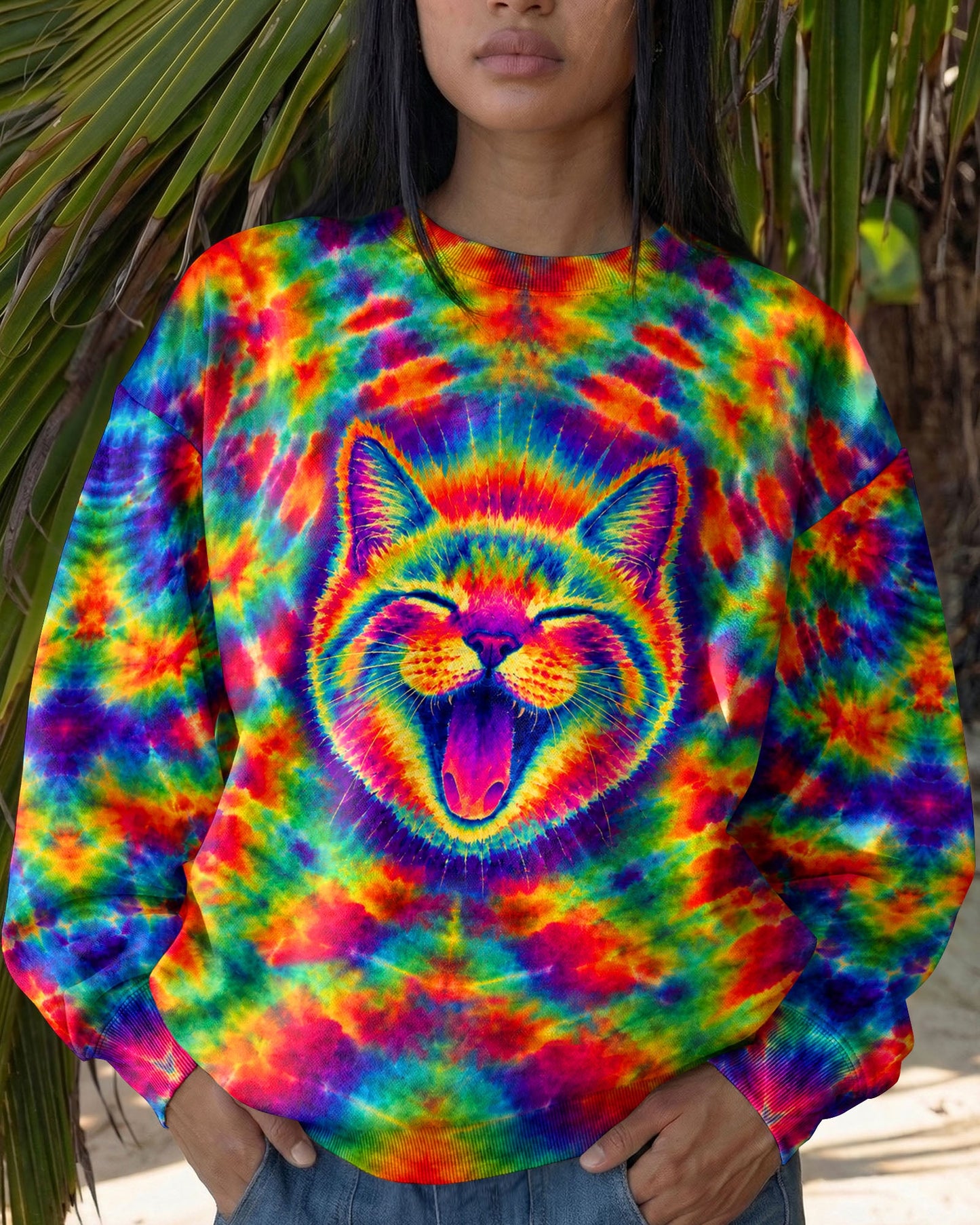 FUNNY CAT COLORFUL NEON BURST PATTERN ALL OVER PRINT  - TLHN1505261