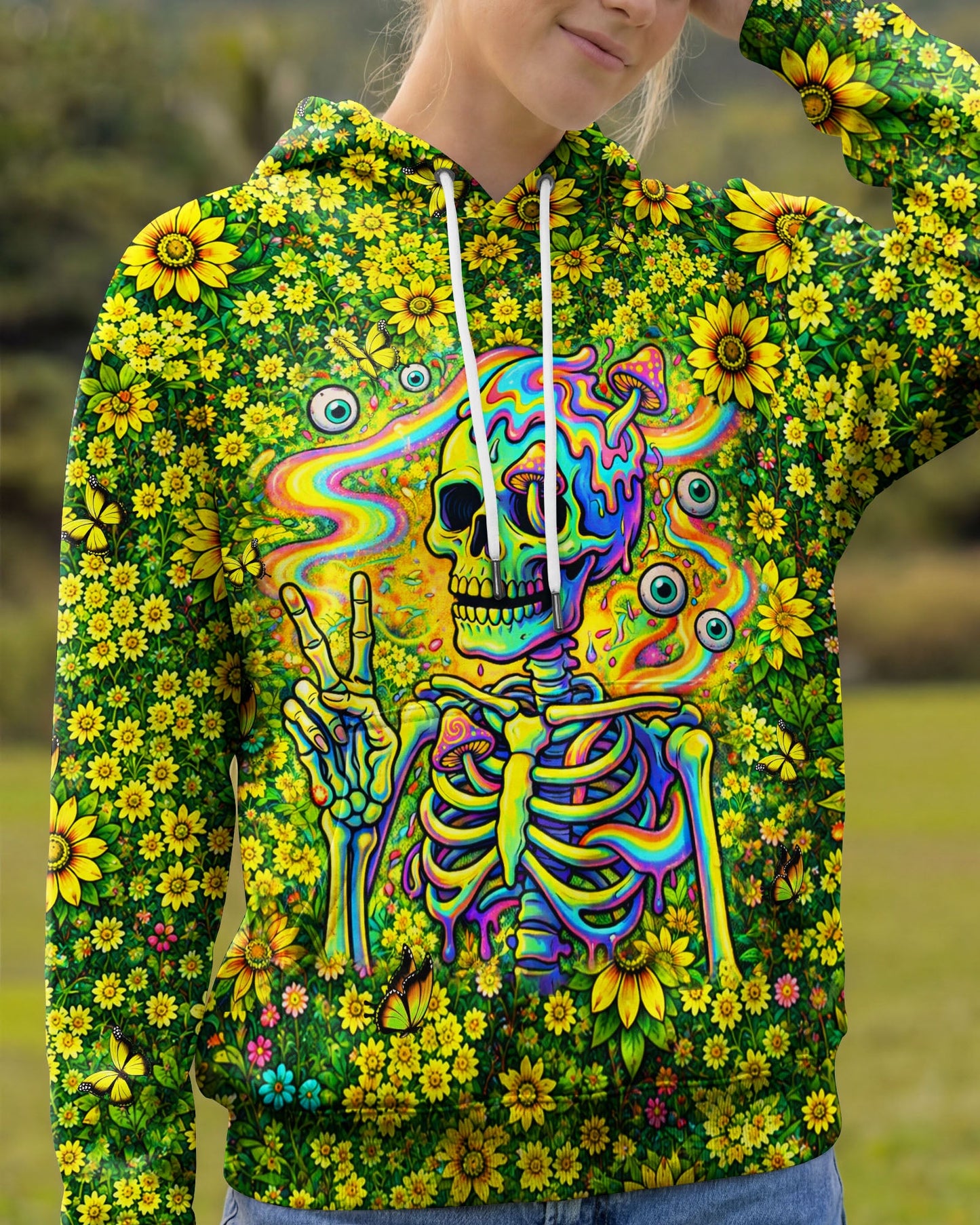 MELTING SKELETON SKULL FLOWER ALL OVER PRINT  - TLHN1505262