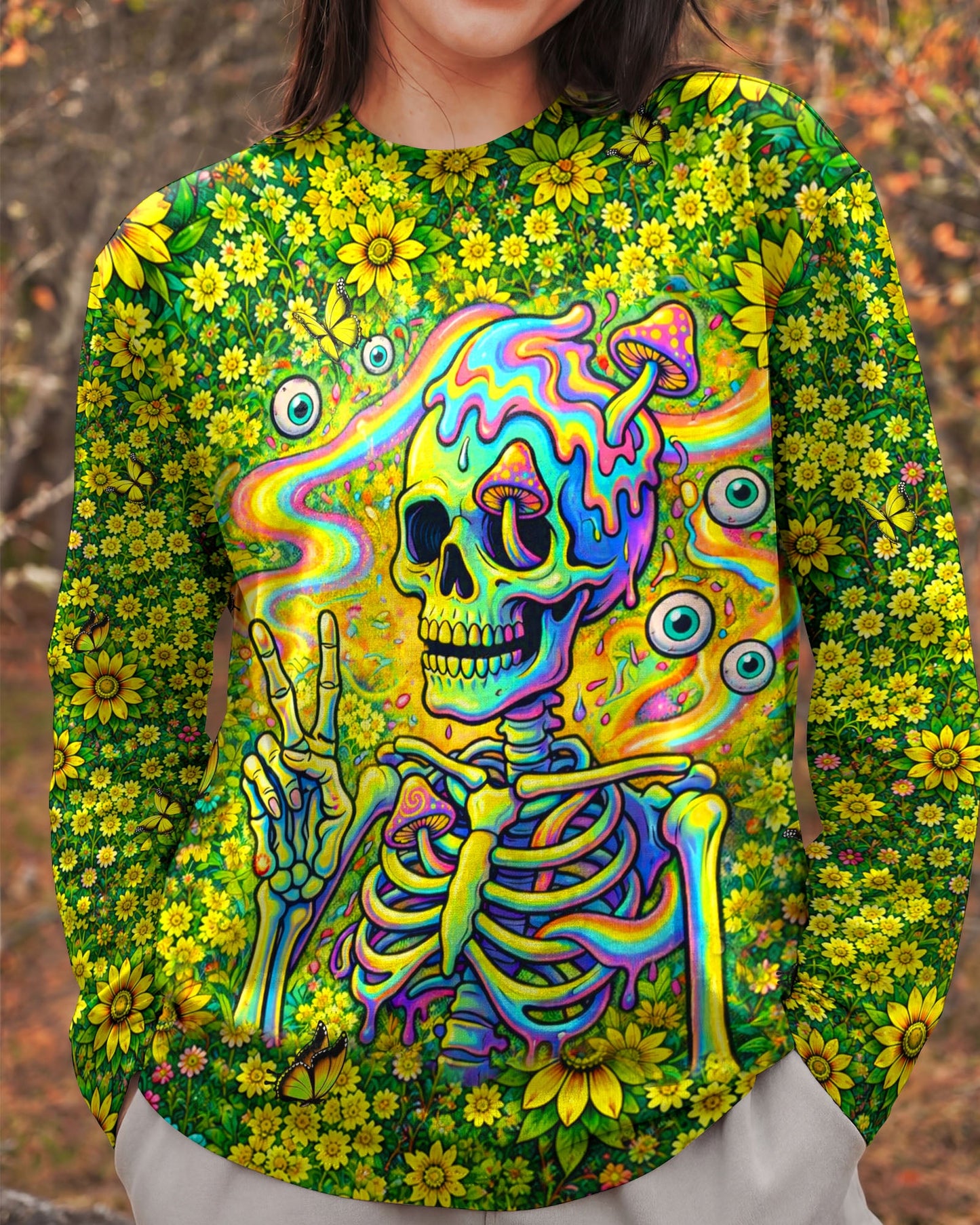 MELTING SKELETON SKULL FLOWER ALL OVER PRINT  - TLHN1505262