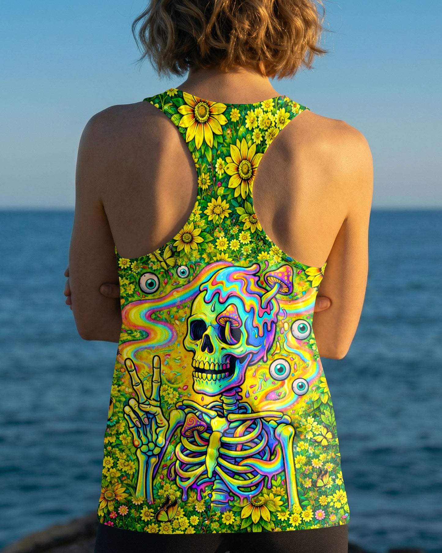 MELTING SKELETON SKULL FLOWER ALL OVER PRINT  - TLHN1505262