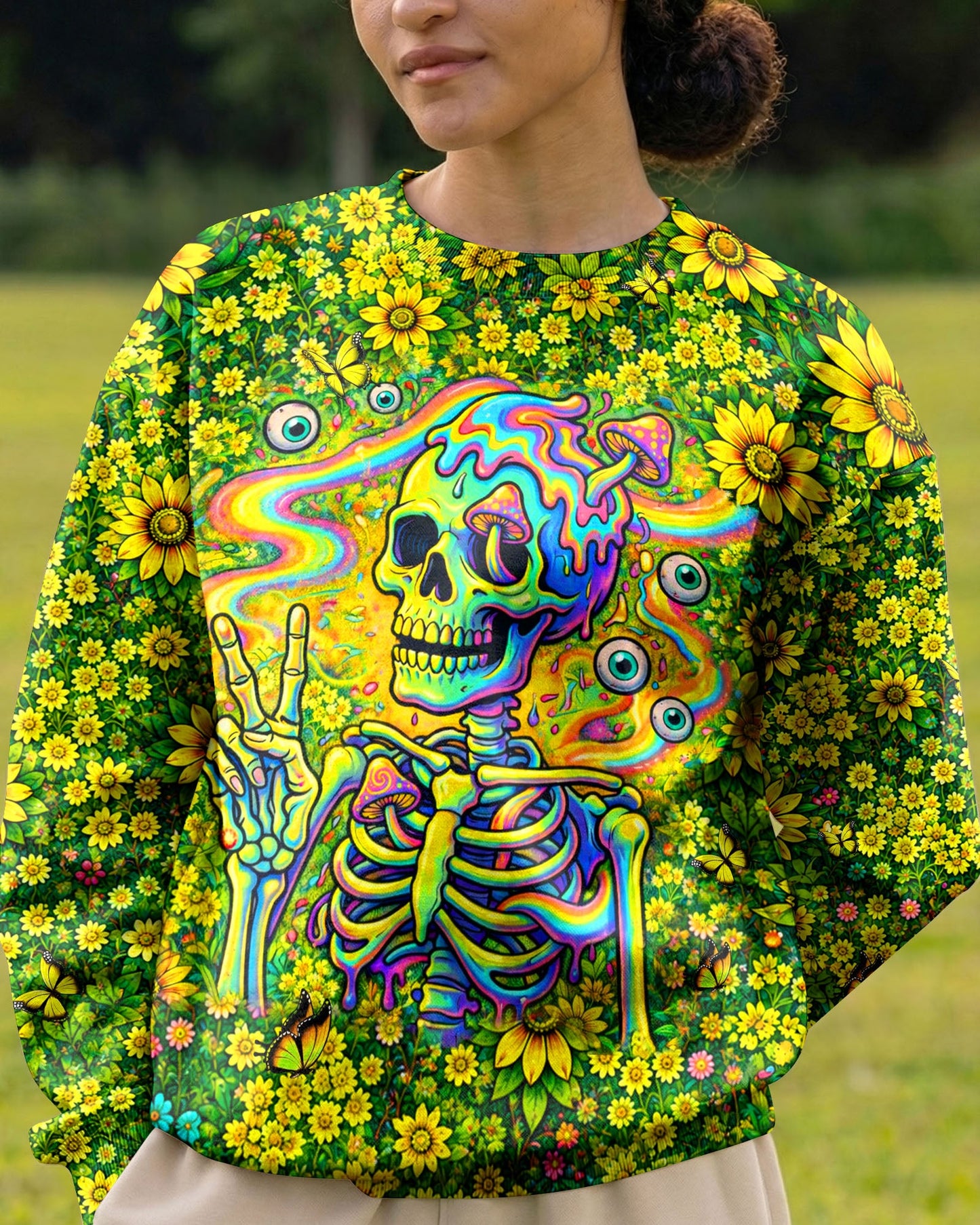 MELTING SKELETON SKULL FLOWER ALL OVER PRINT  - TLHN1505262